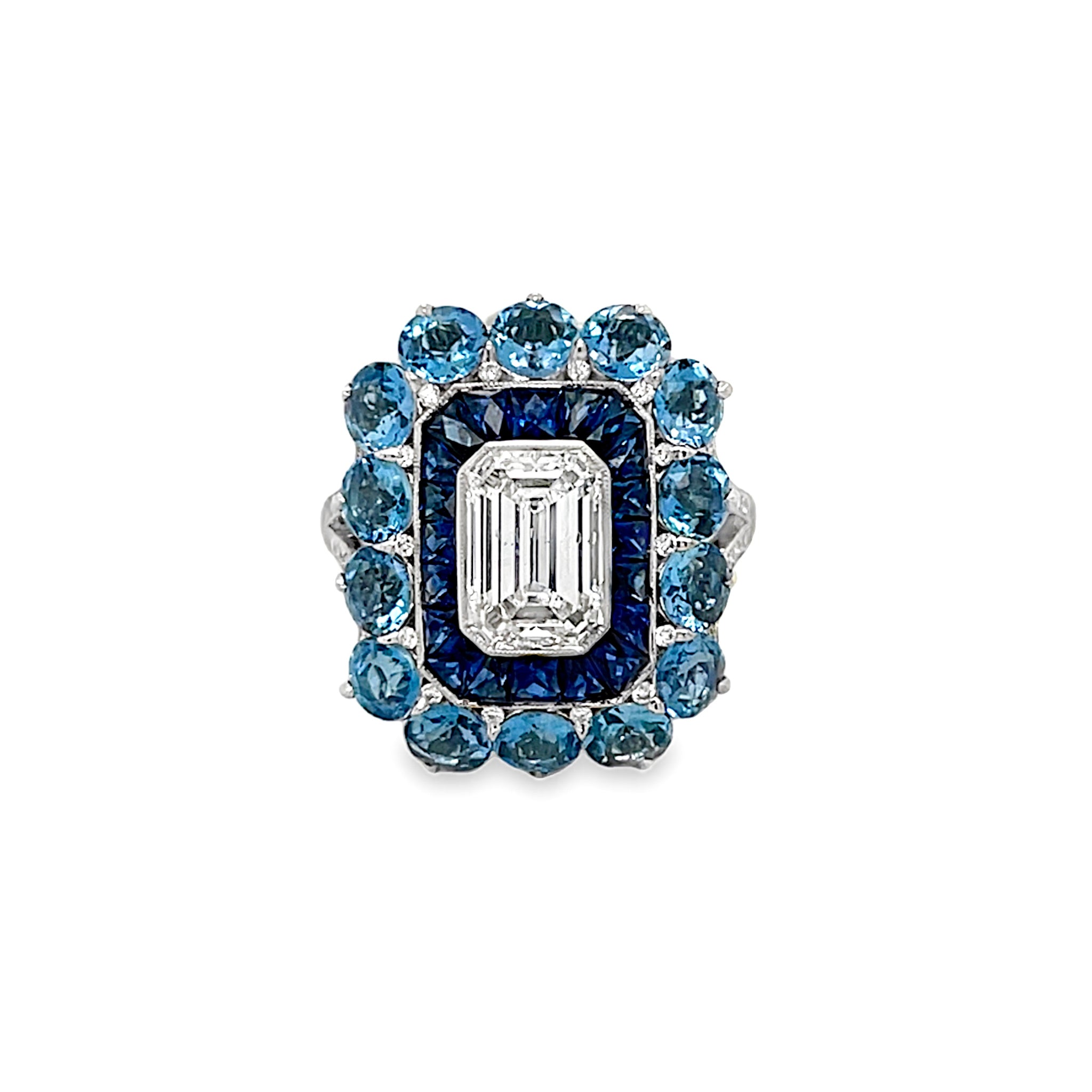Diamond, Sapphire and Aquamarine Ring