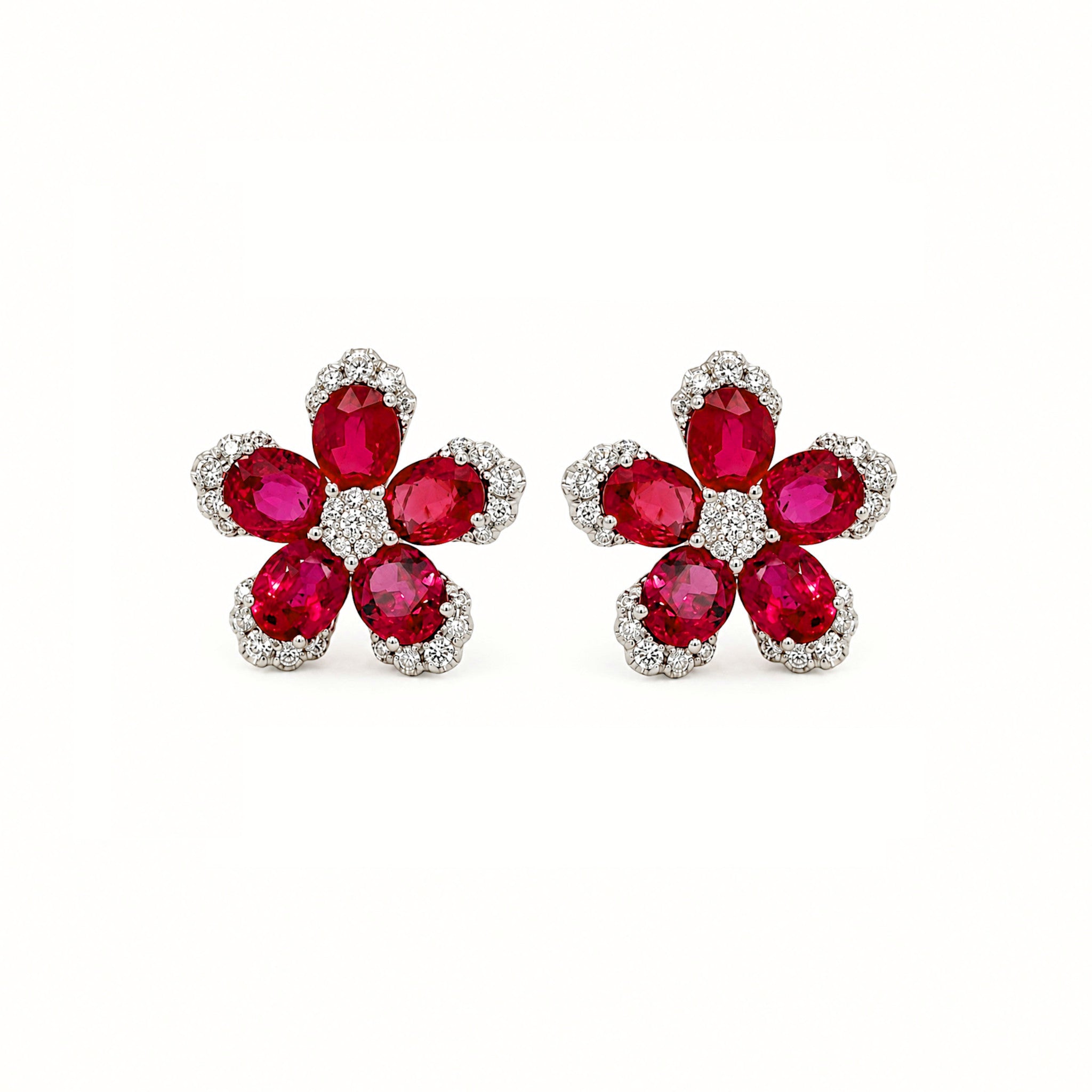 Ruby and Diamond Floral Earrings