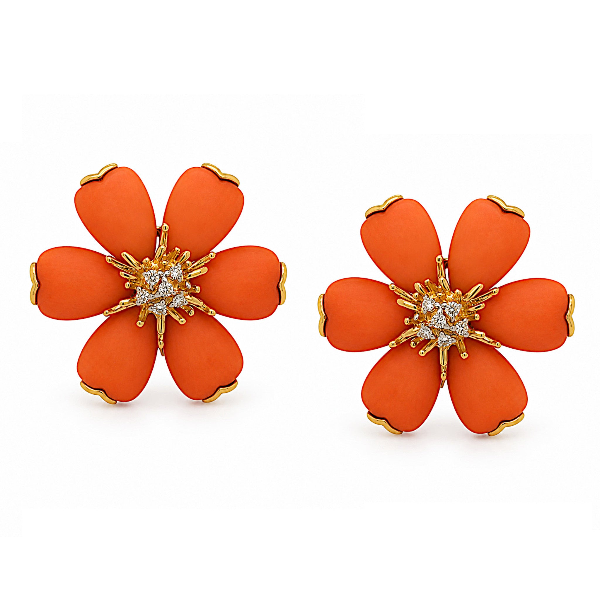 Coral and Diamond Earclips