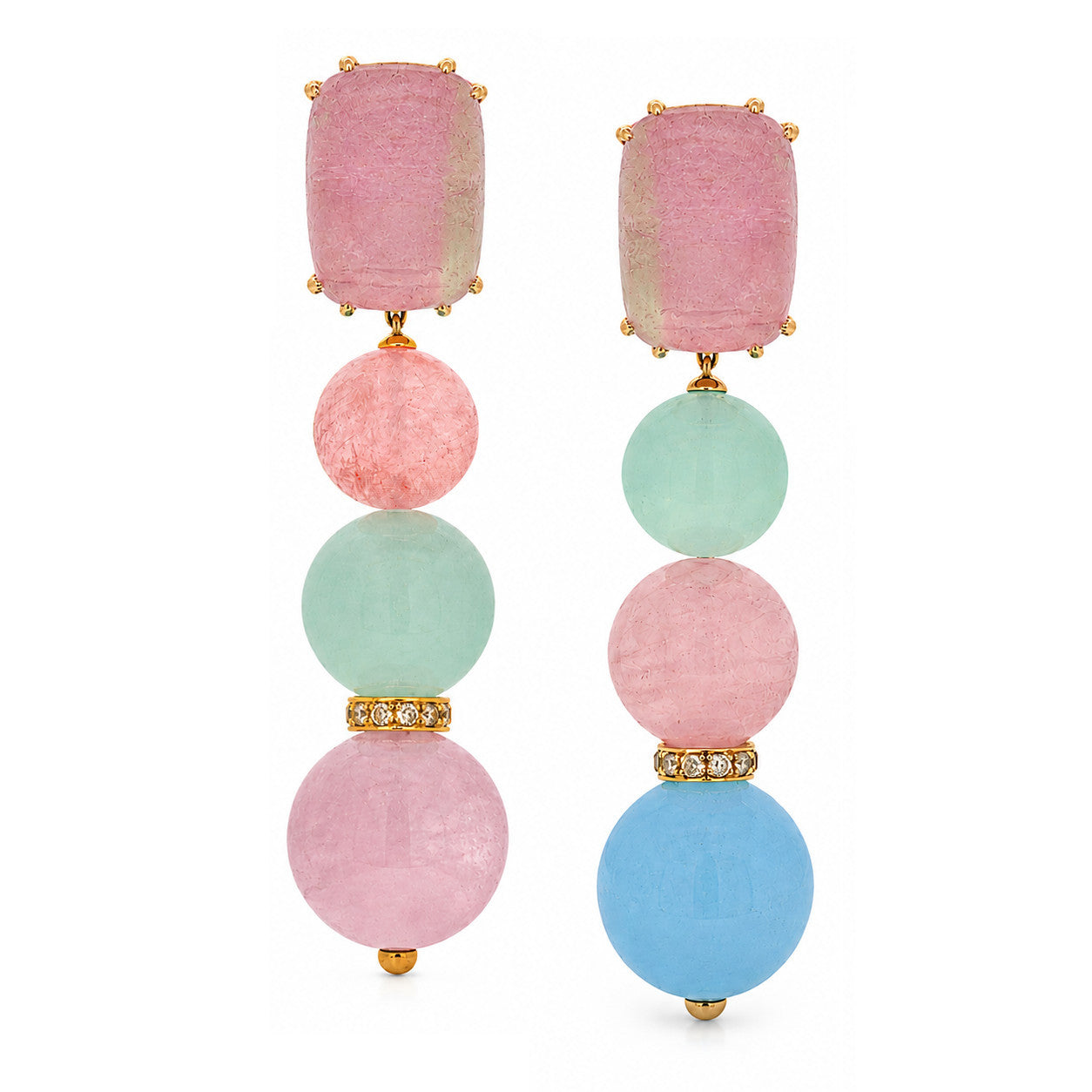 Multicolored Tourmaline and Diamond Pendant Earclips