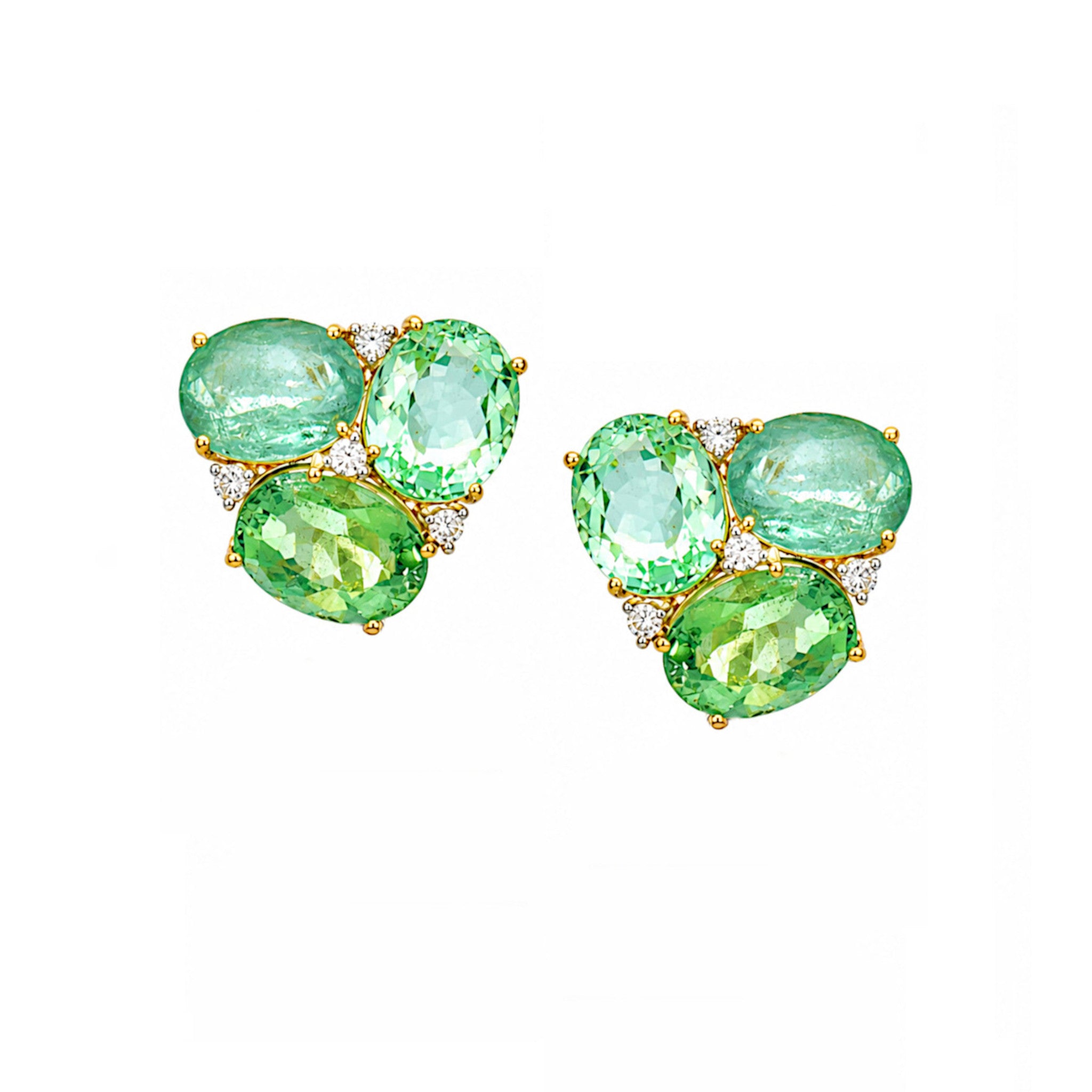 Green Tourmaline, Garnet and Diamond Earclips