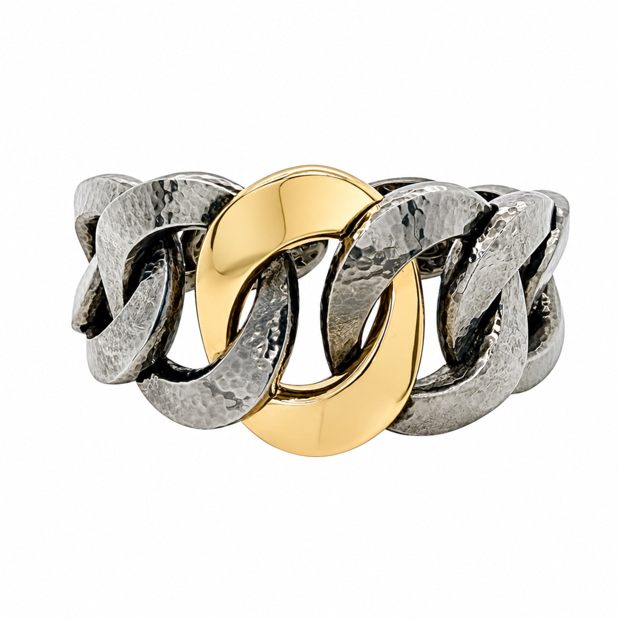 Gold and Silver Hammered Cuff Bracelet