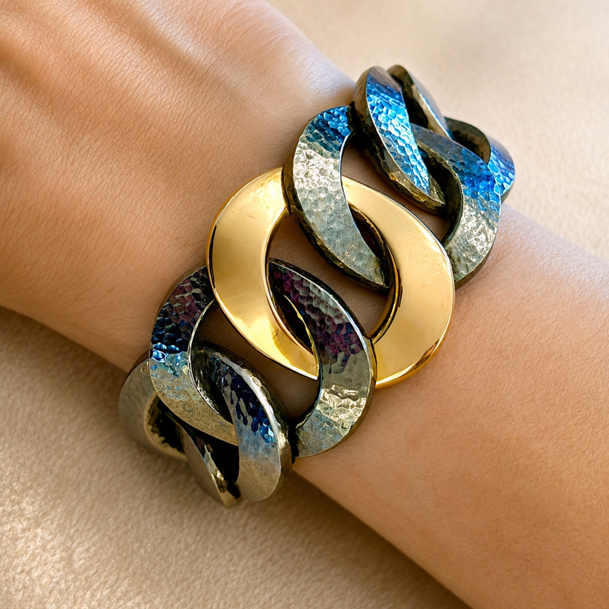 Gold and Silver Hammered Cuff Bracelet