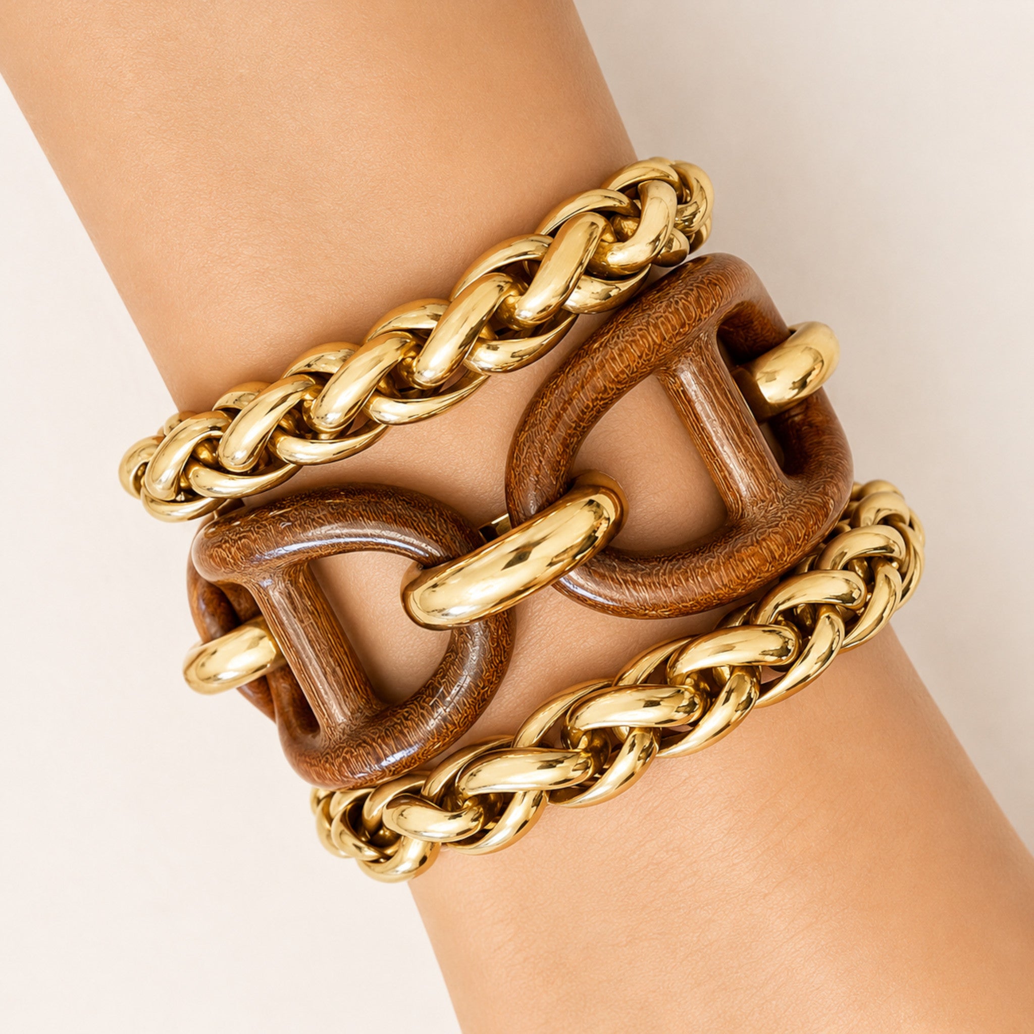 Palisander Wood and 18k Rose Gold Bracelet