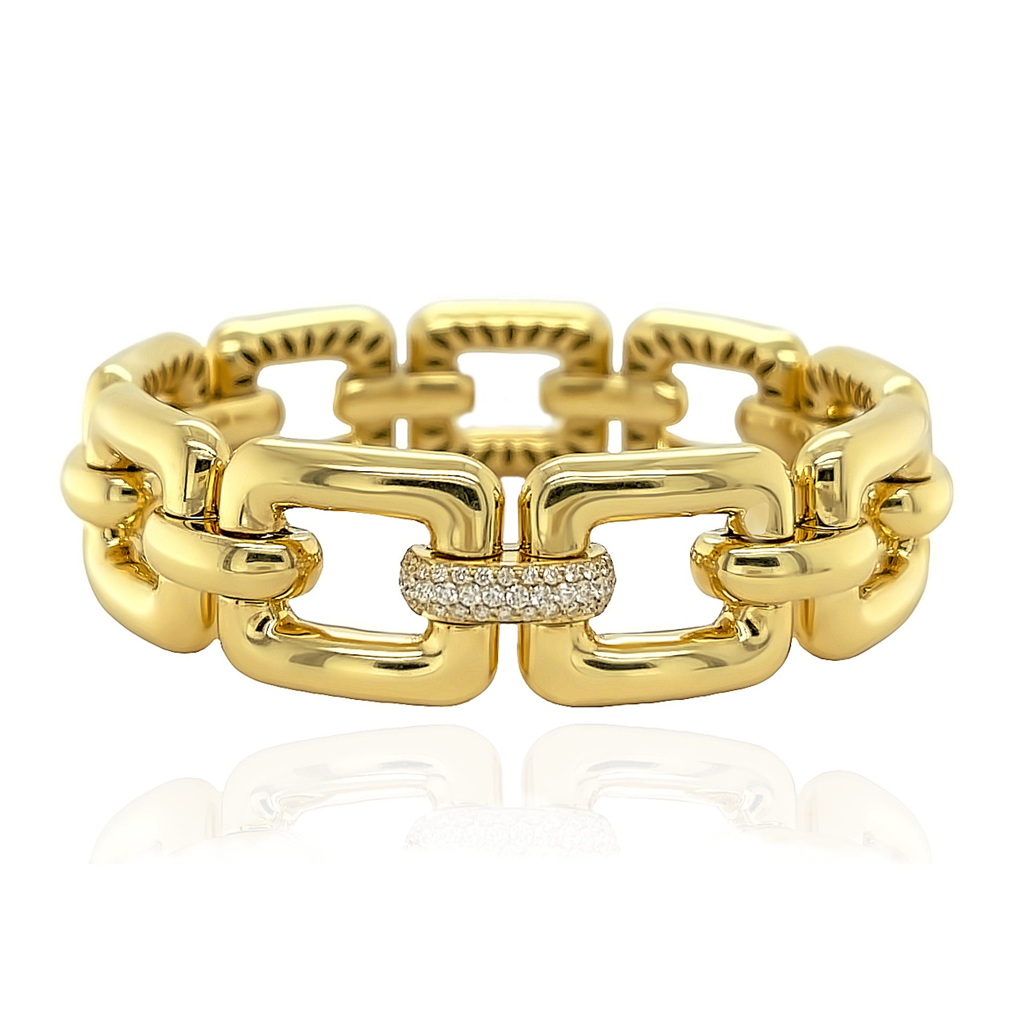 Gold and Diamond Square Link Stretch Bracelet