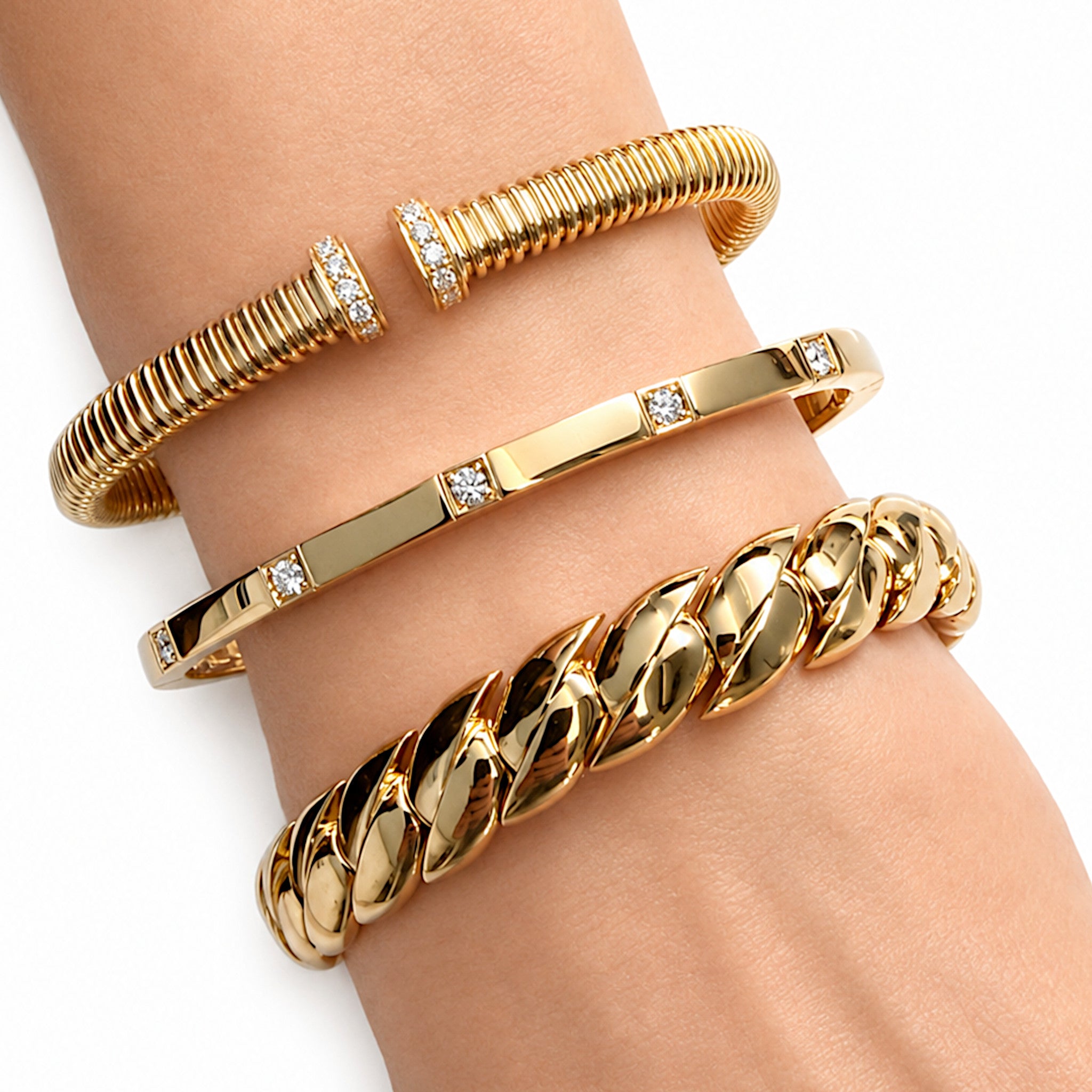 Gold and Diamond Tubogas Spring Bracelet