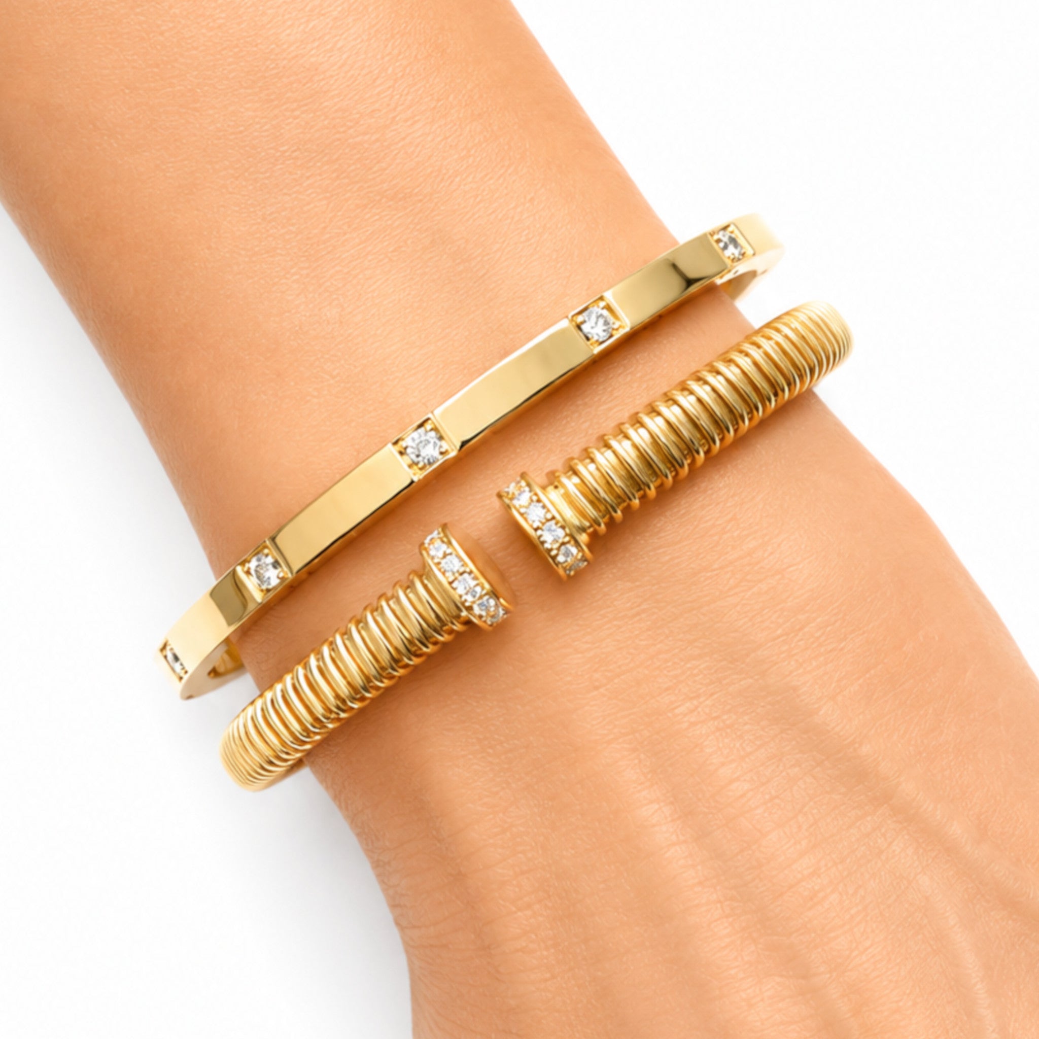Gold and Diamond Tubogas Spring Bracelet