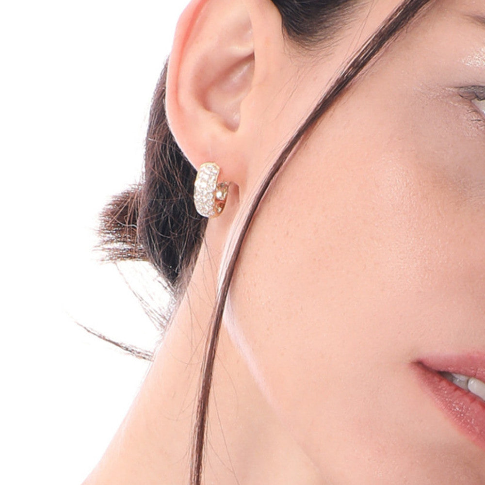 Small Diamond Huggie Earrings in 14k Yellow Gold