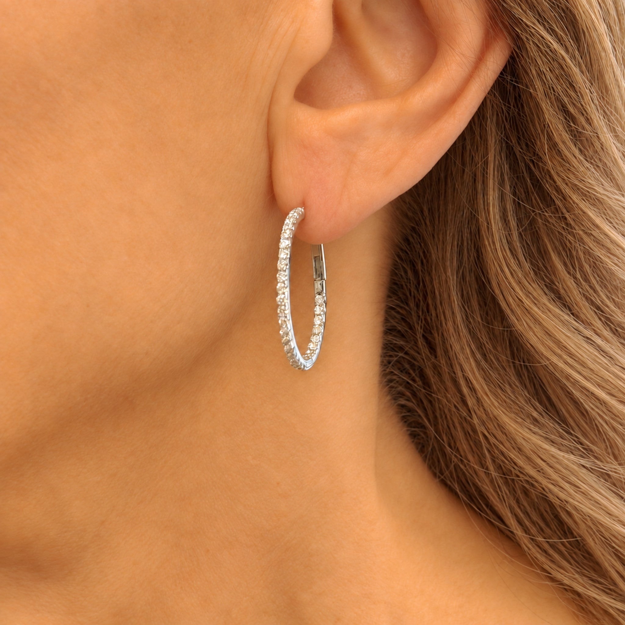 Medium Diamond Hoop Earrings in 18k Yellow Gold