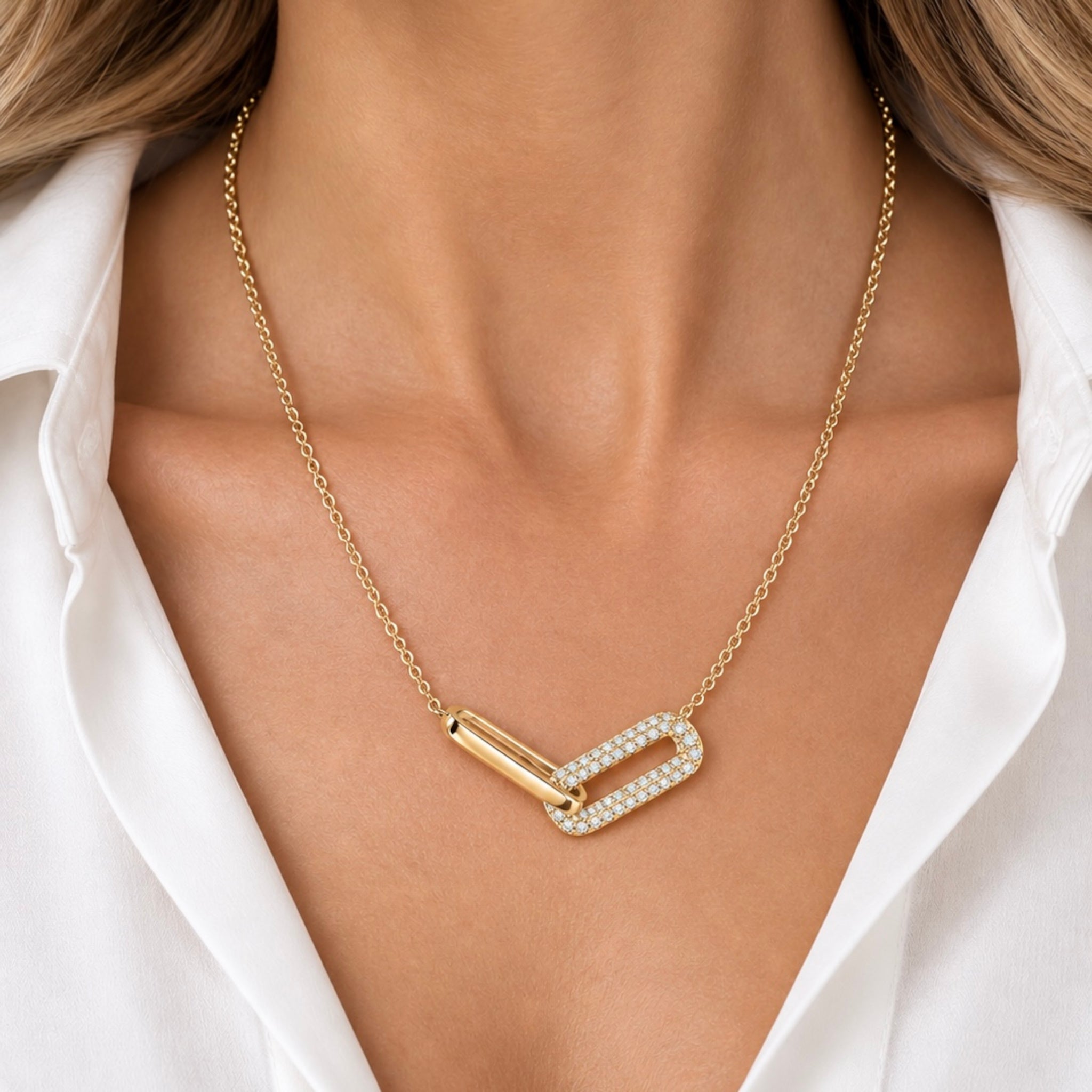 Intertwined Diamond and Gold Links Necklace