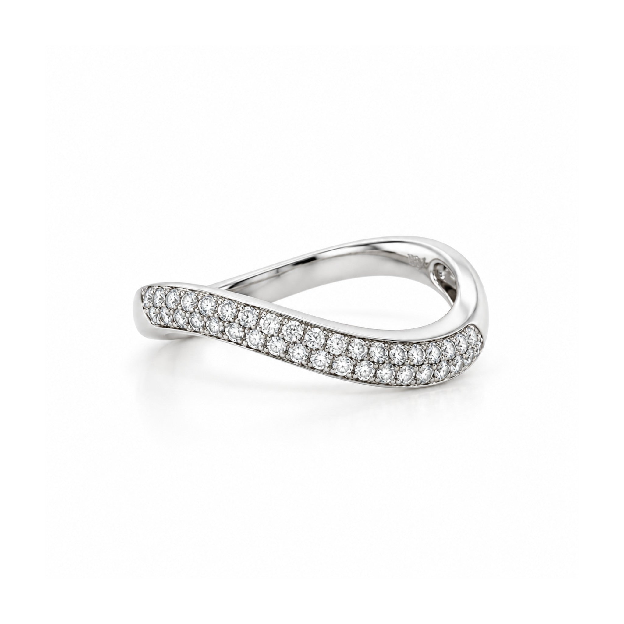 Curved Diamond Ring in White Gold