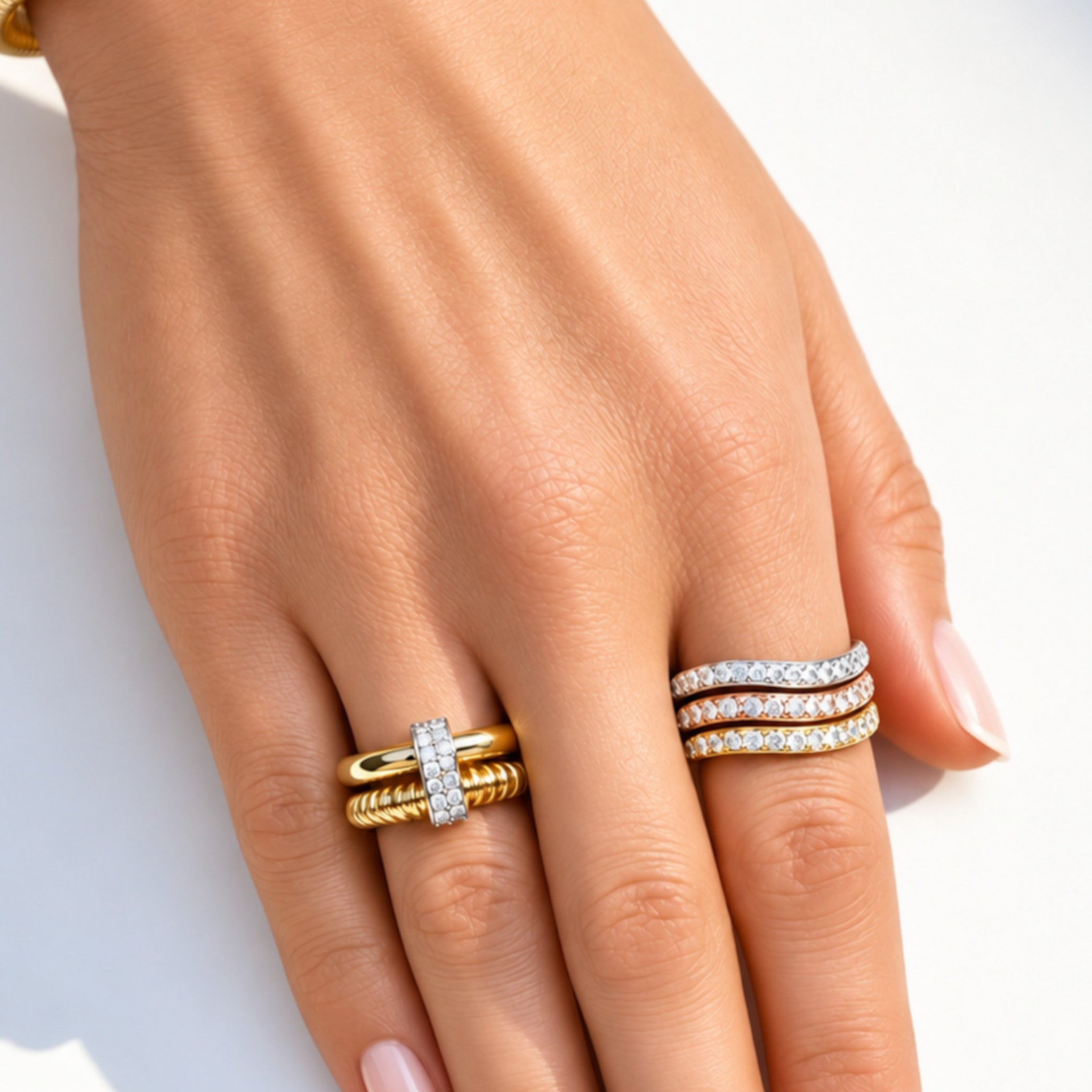 Curved Diamond Ring in White Gold