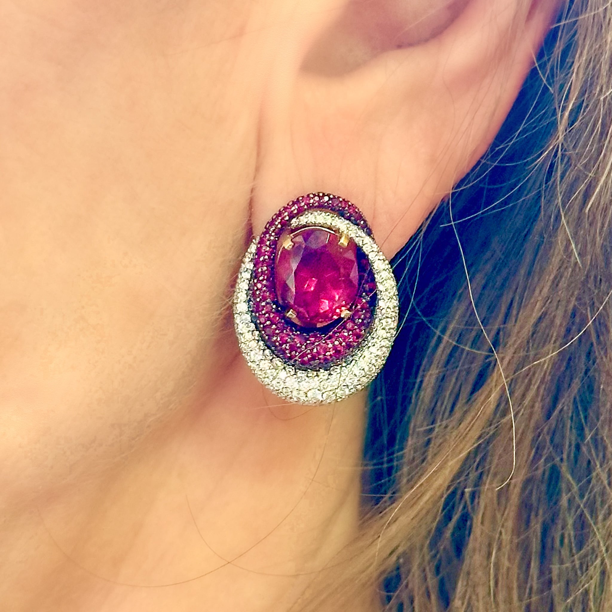 Rubellite, Diamond and Ruby Earclips