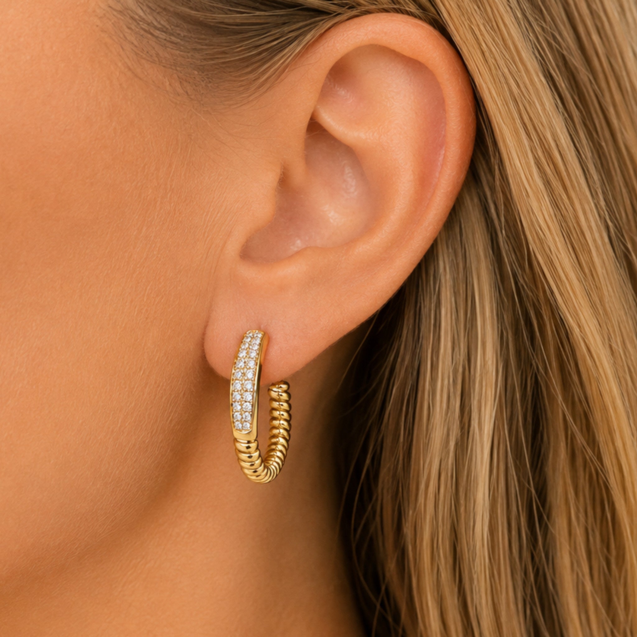 Gold and Diamond Hoop Earring