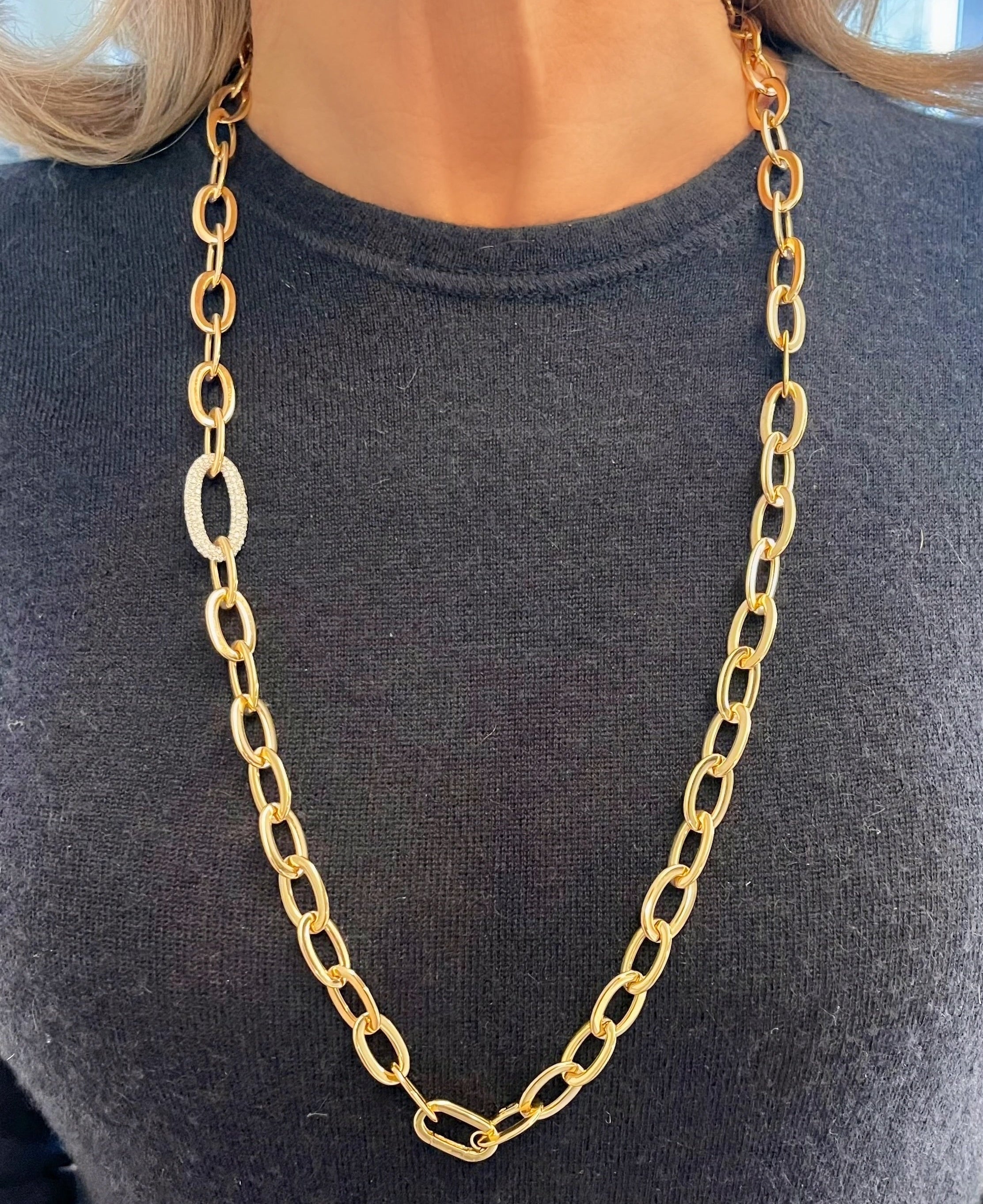 Gold and Diamond Oval Link Necklace