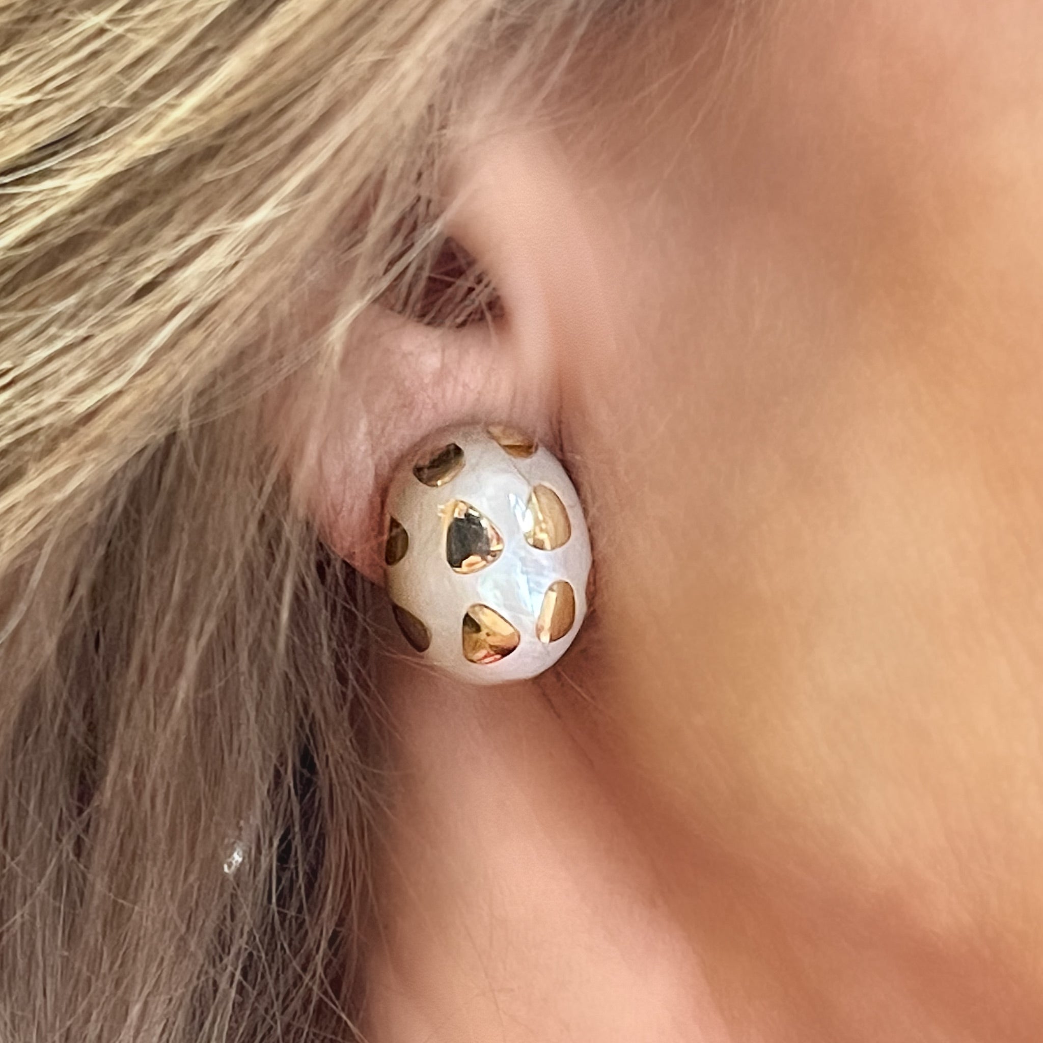 Mother of Pearl and Gold Earclips