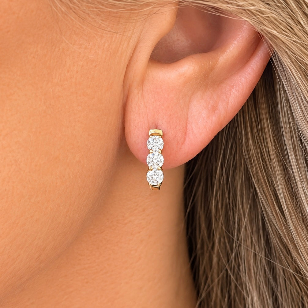 Small Diamond Huggie Earrings in 14k Yellow Gold