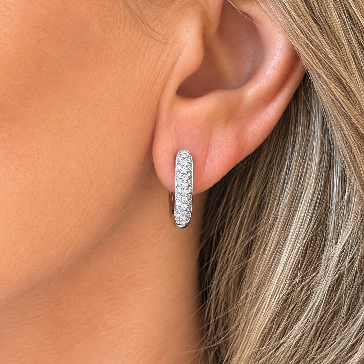 Pave Diamond Hoop Earrings