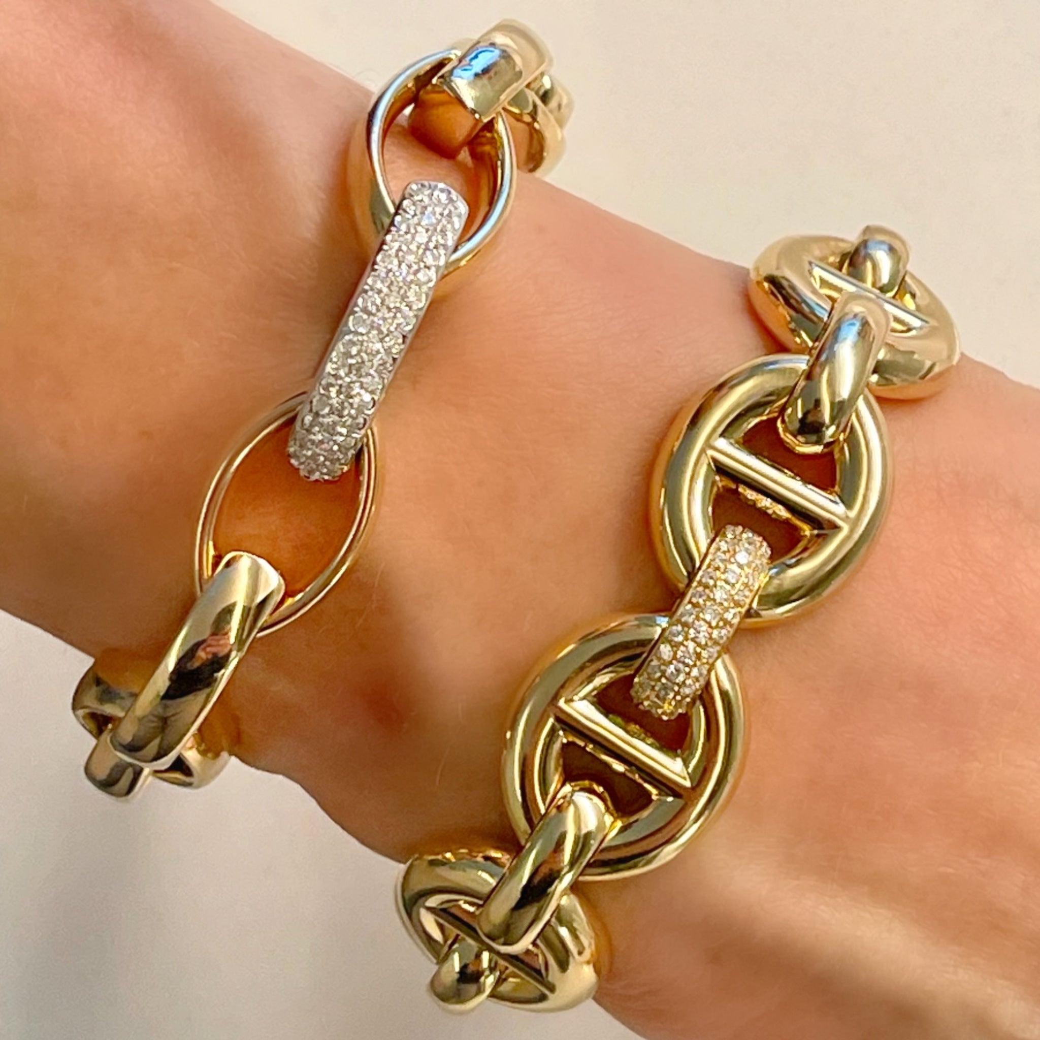 Gold and Diamond Link Stretch Bracelet
