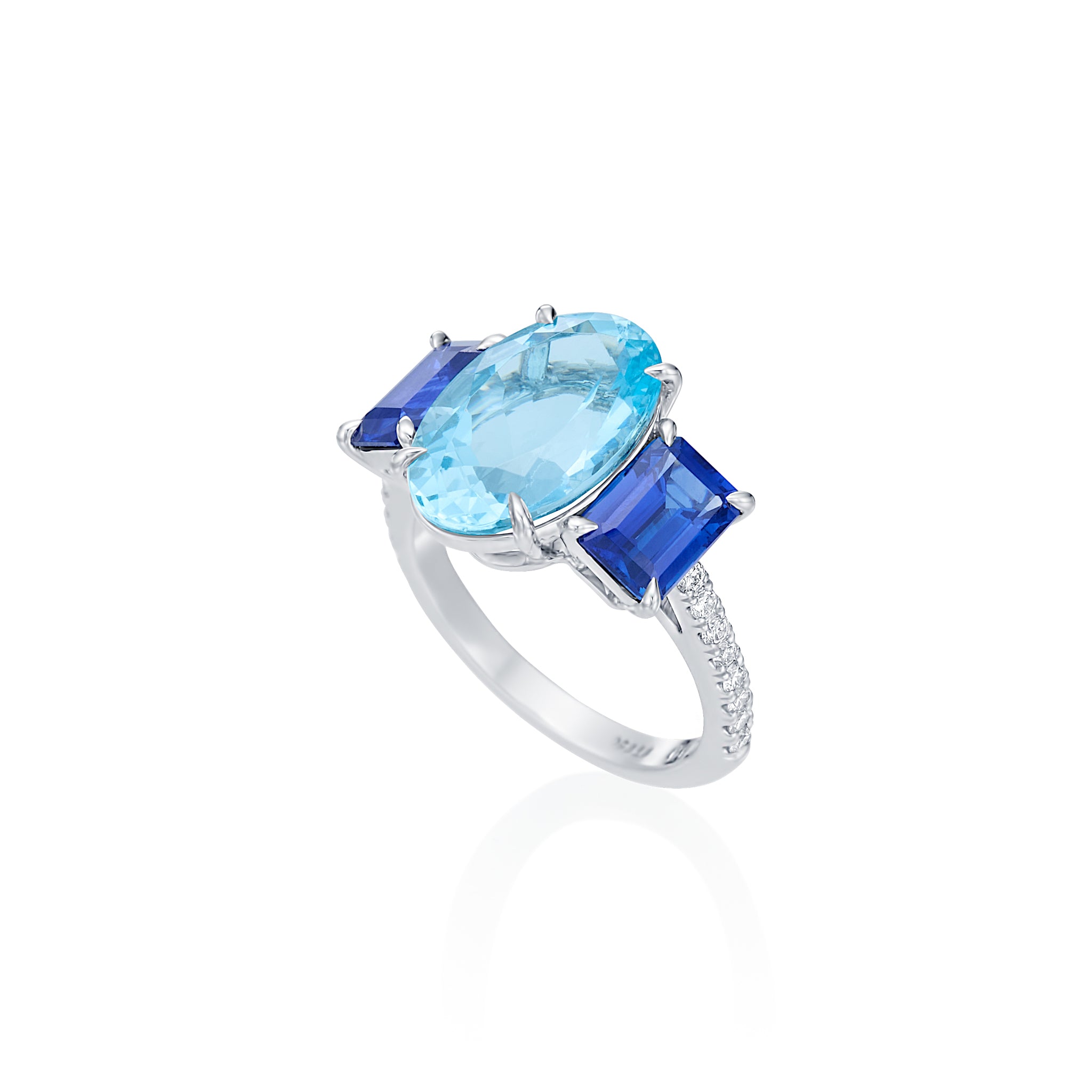 Aquamarine, Sapphire and Diamond Ring