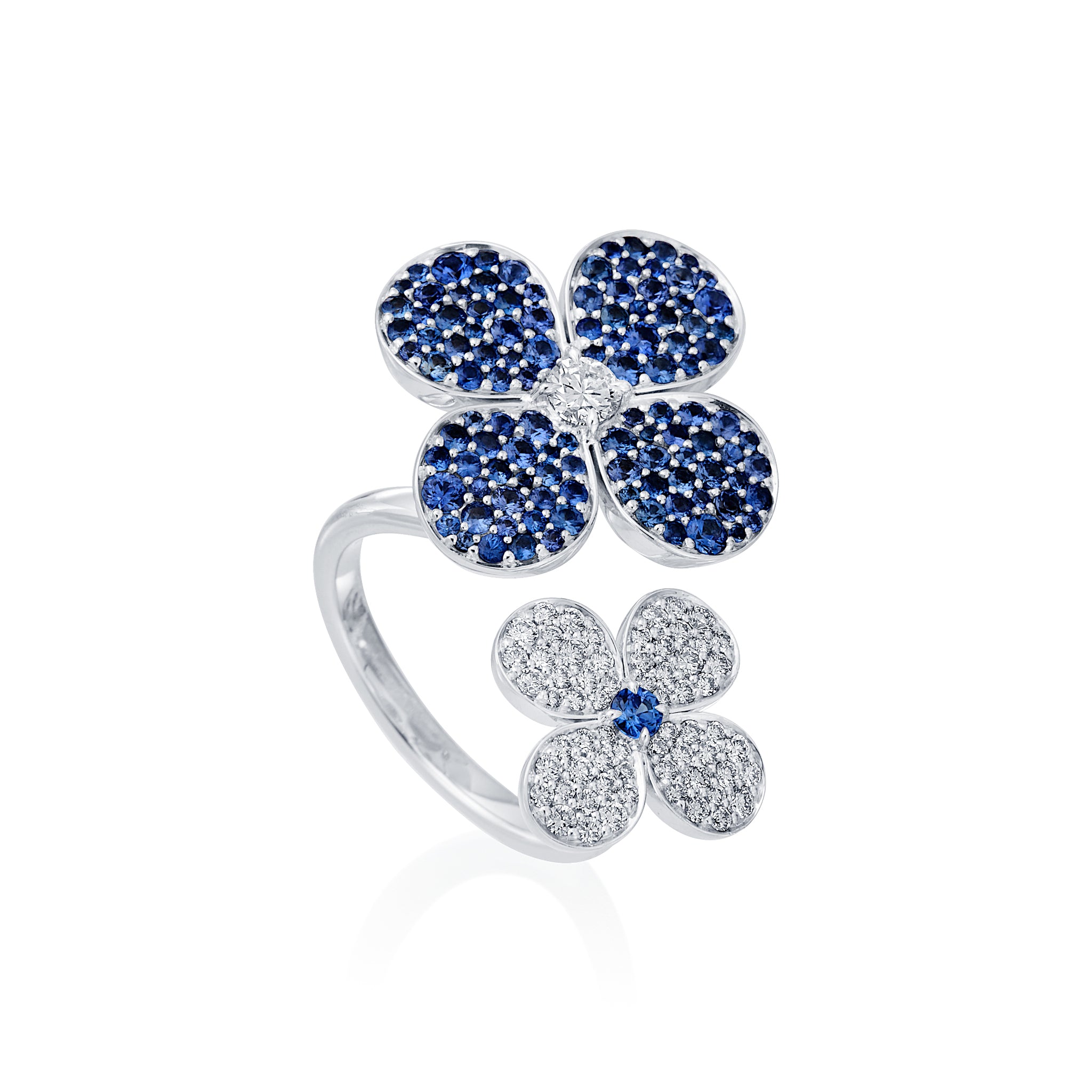 Diamond and Sapphire Floral Twin Ring