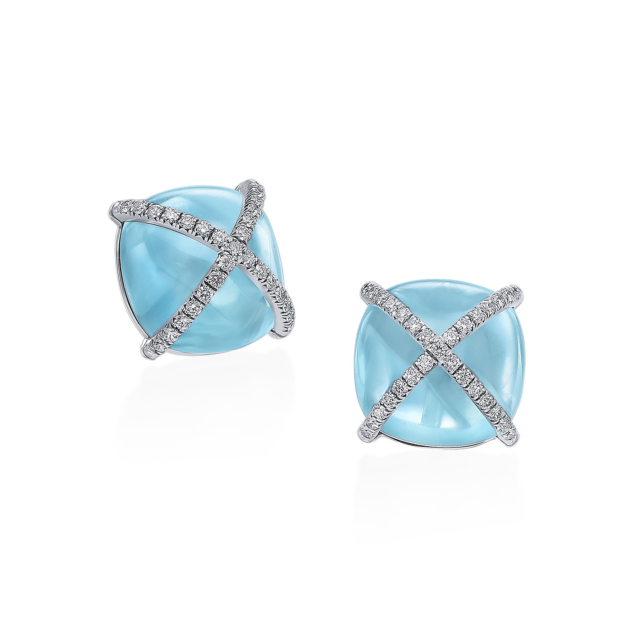 Cabochon Aquamarine and Diamond Earrings