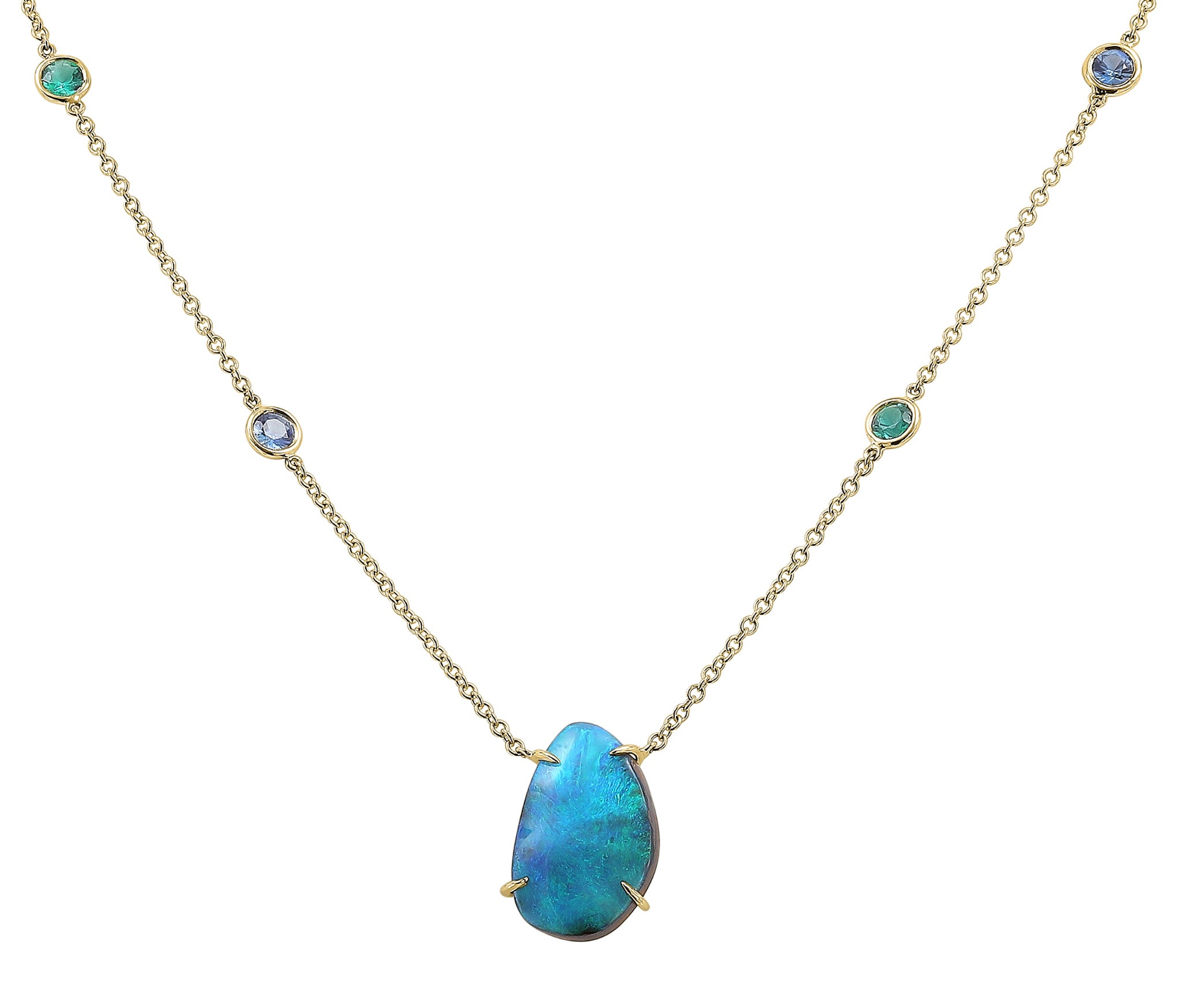 Australian Boulder Opal Necklace with Emeralds and Sapphires