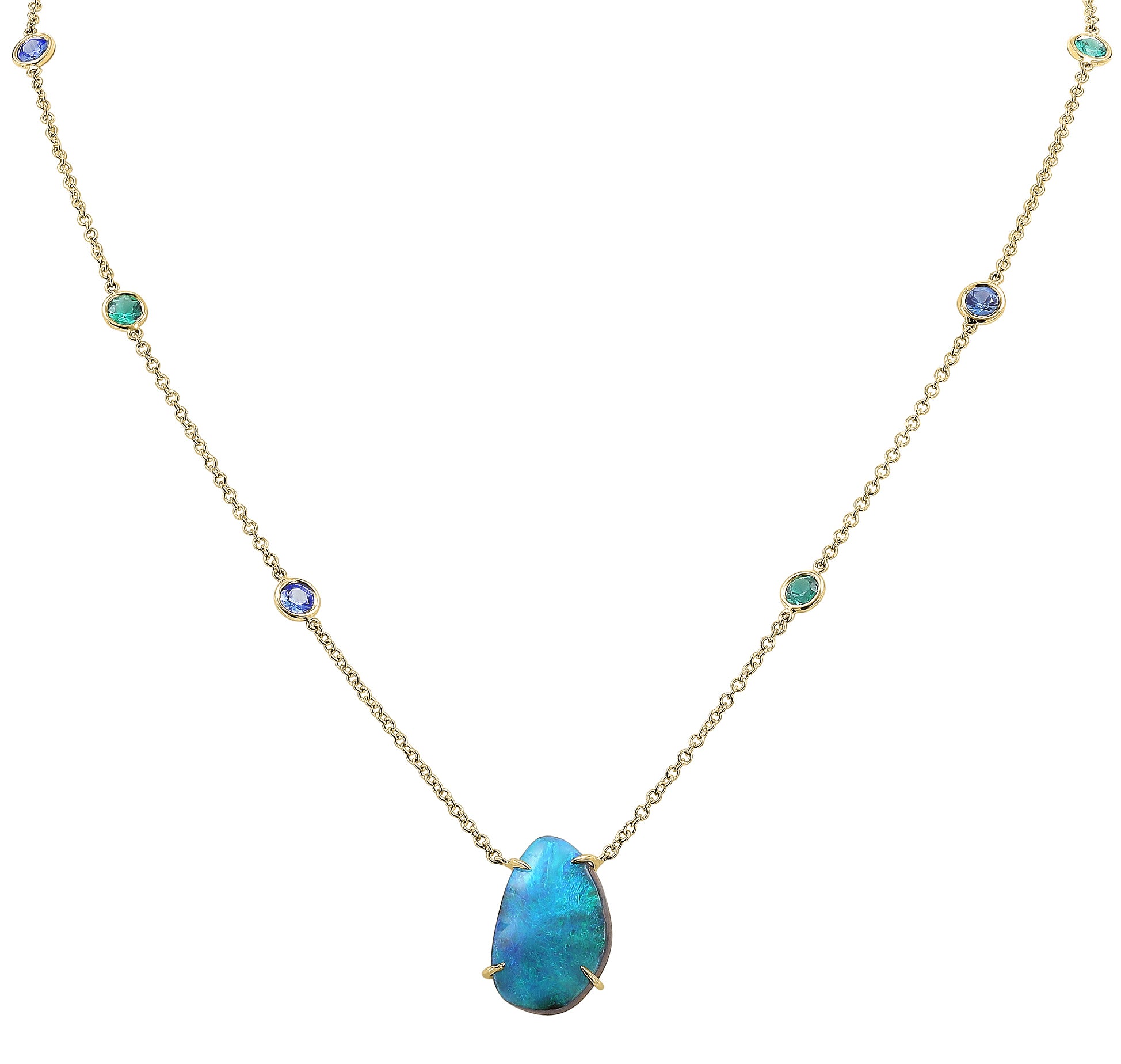 Australian Boulder Opal Necklace with Emeralds and Sapphires