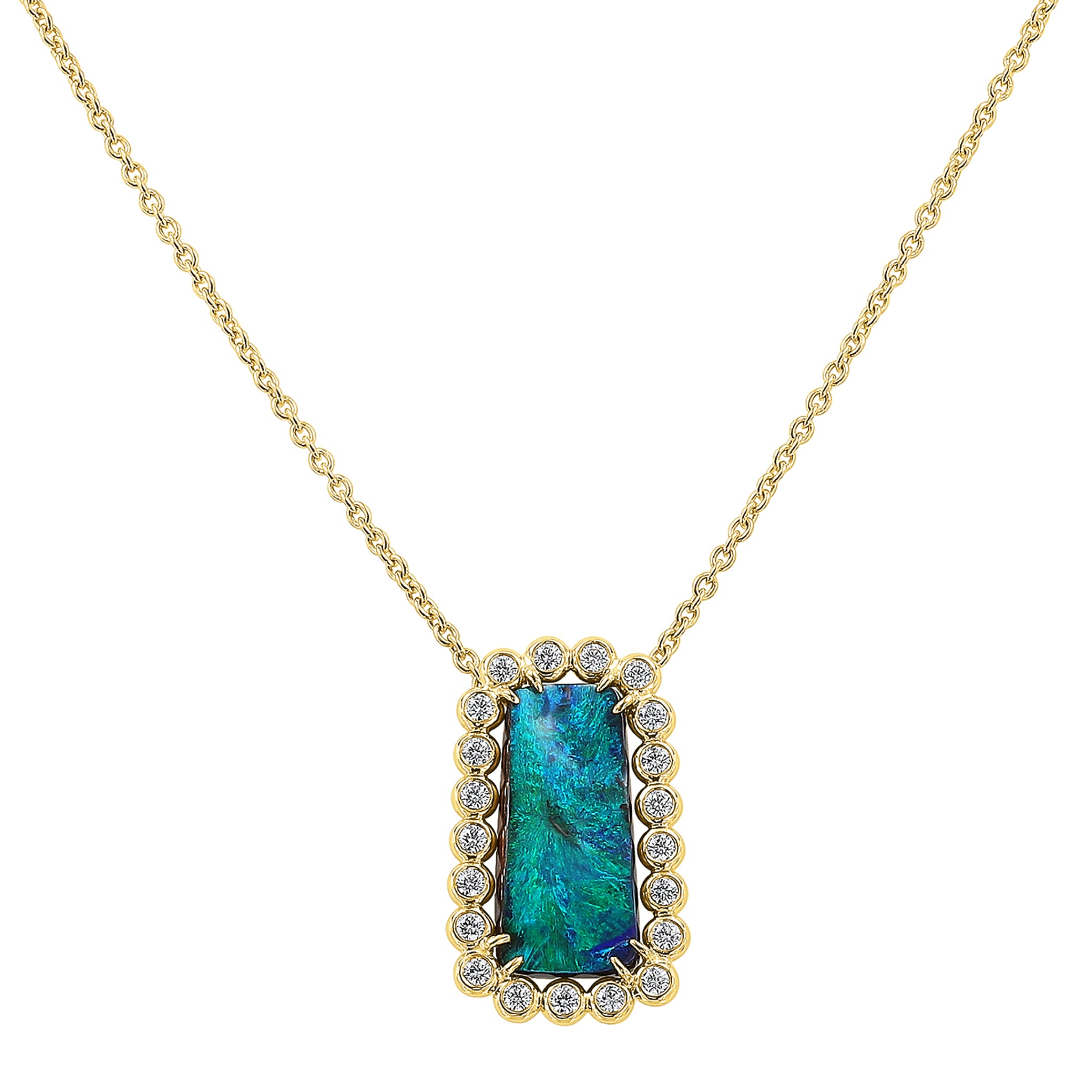 Diamond and Australian Boulder Opal Pendant Necklace