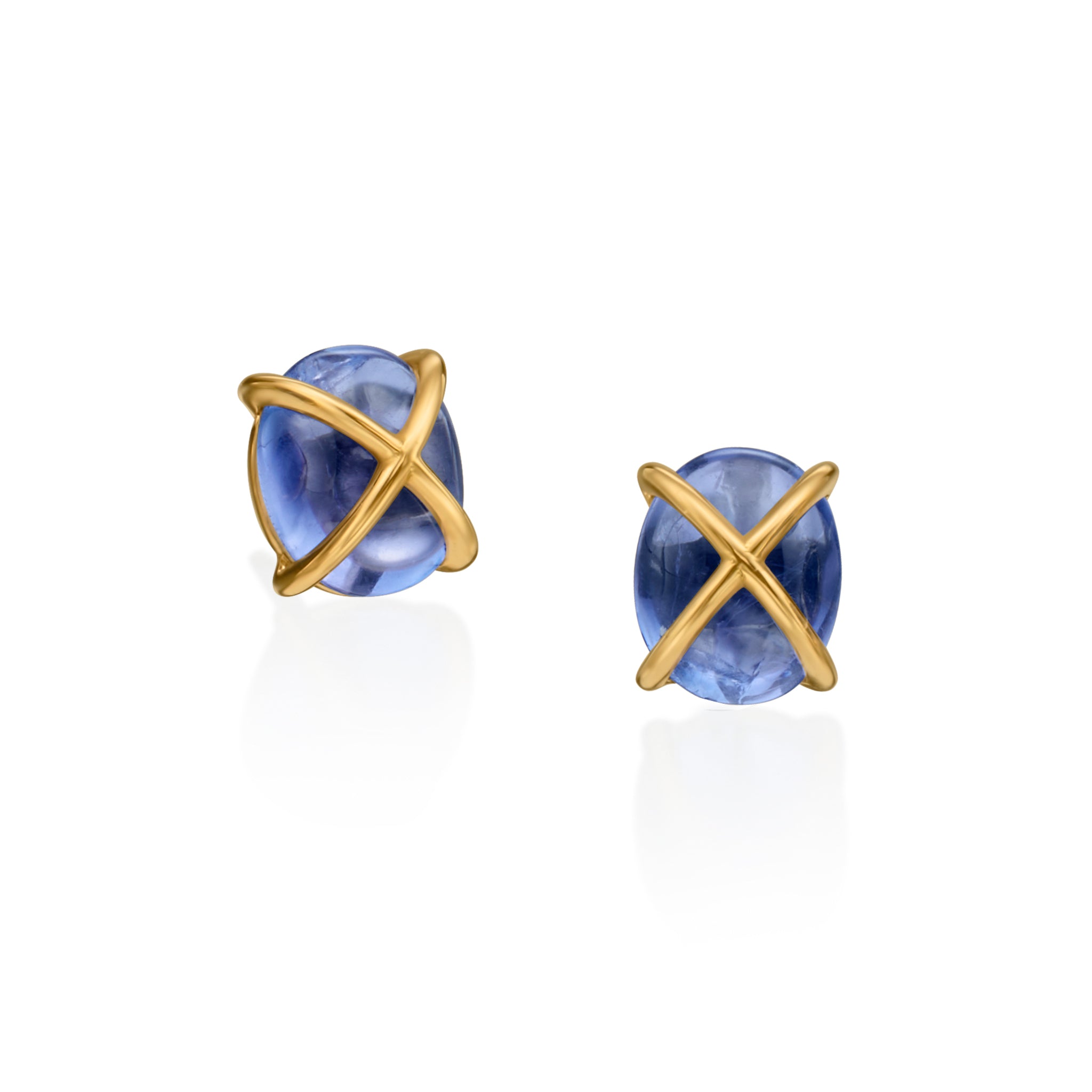 Cabochon Tanzanite and Gold Earrings