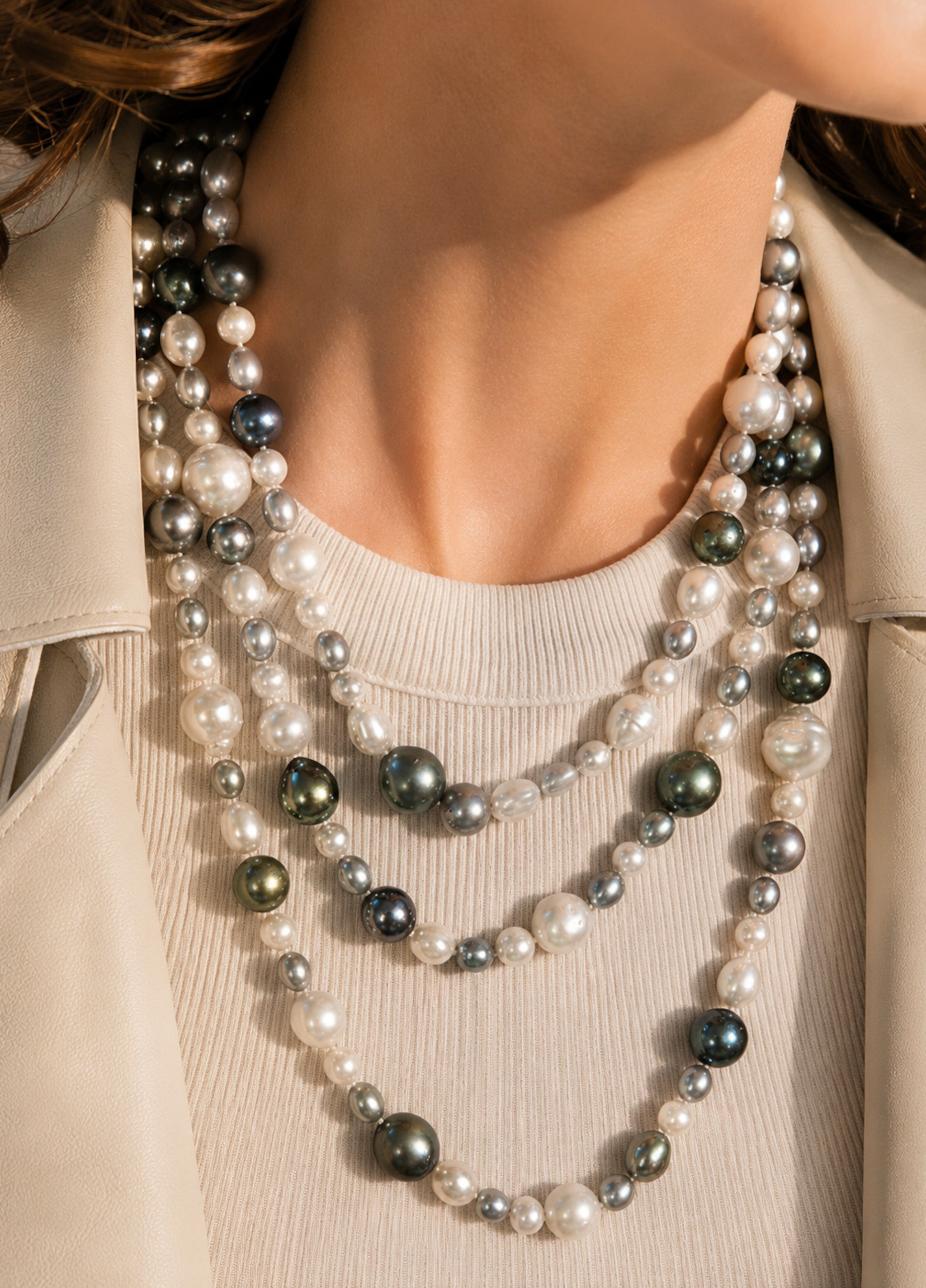 Long Multicolored Pearl Necklace