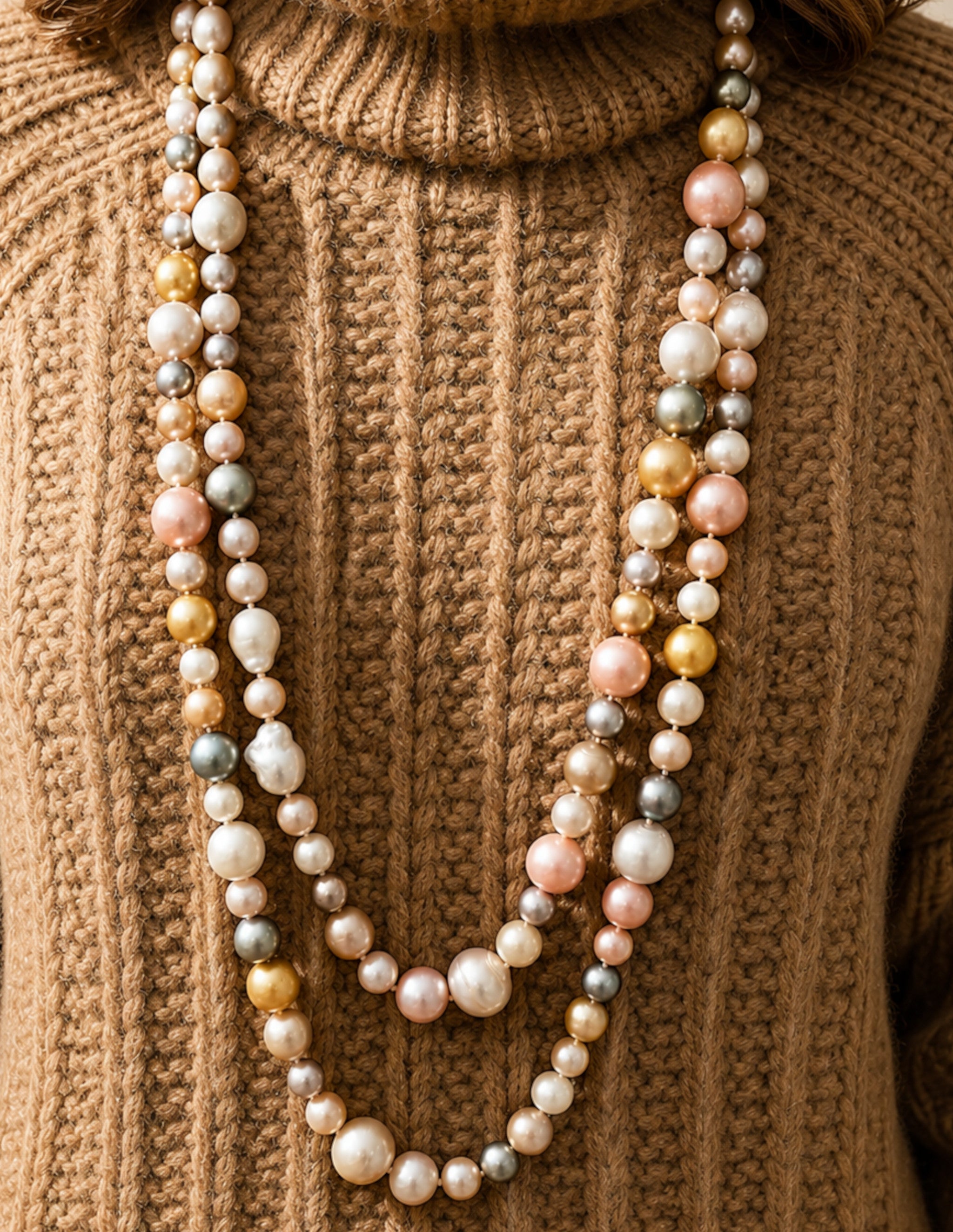 Long Multicolored Pearl Necklace