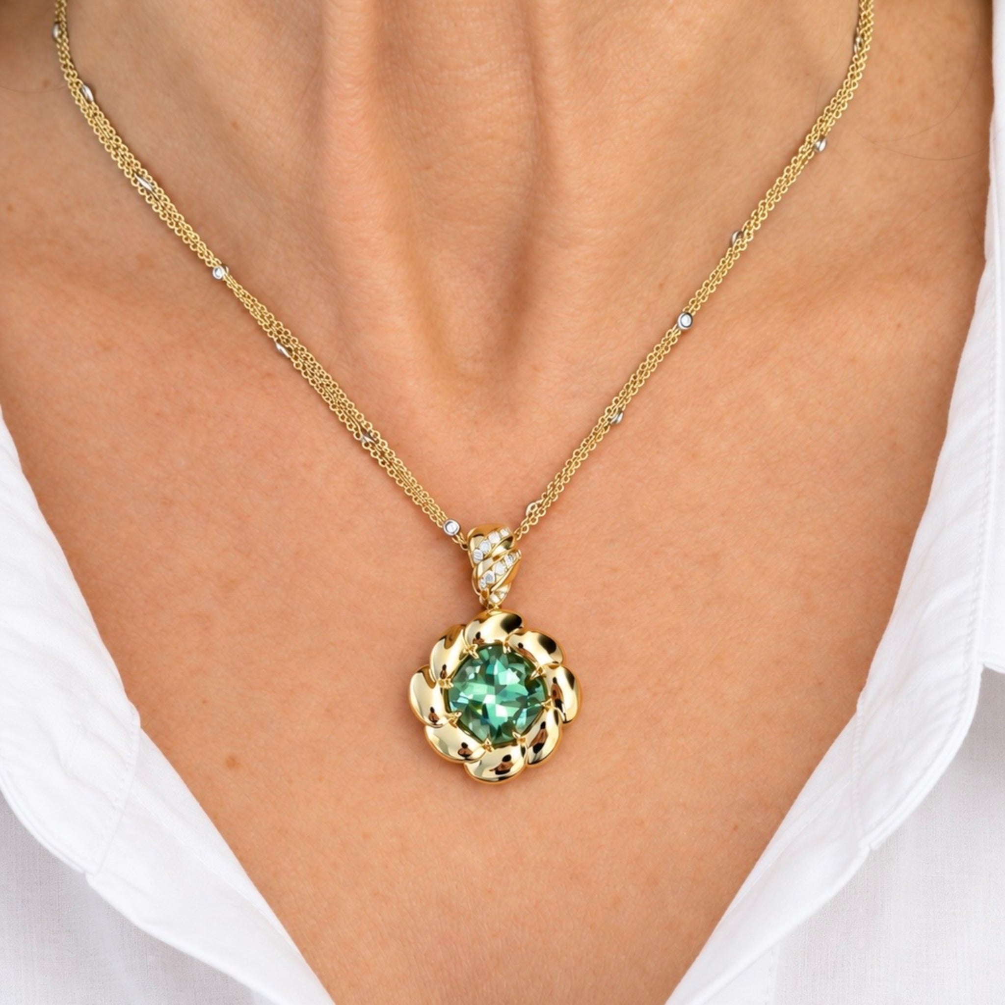 Mint Green Tourmaline and Diamond Pendant