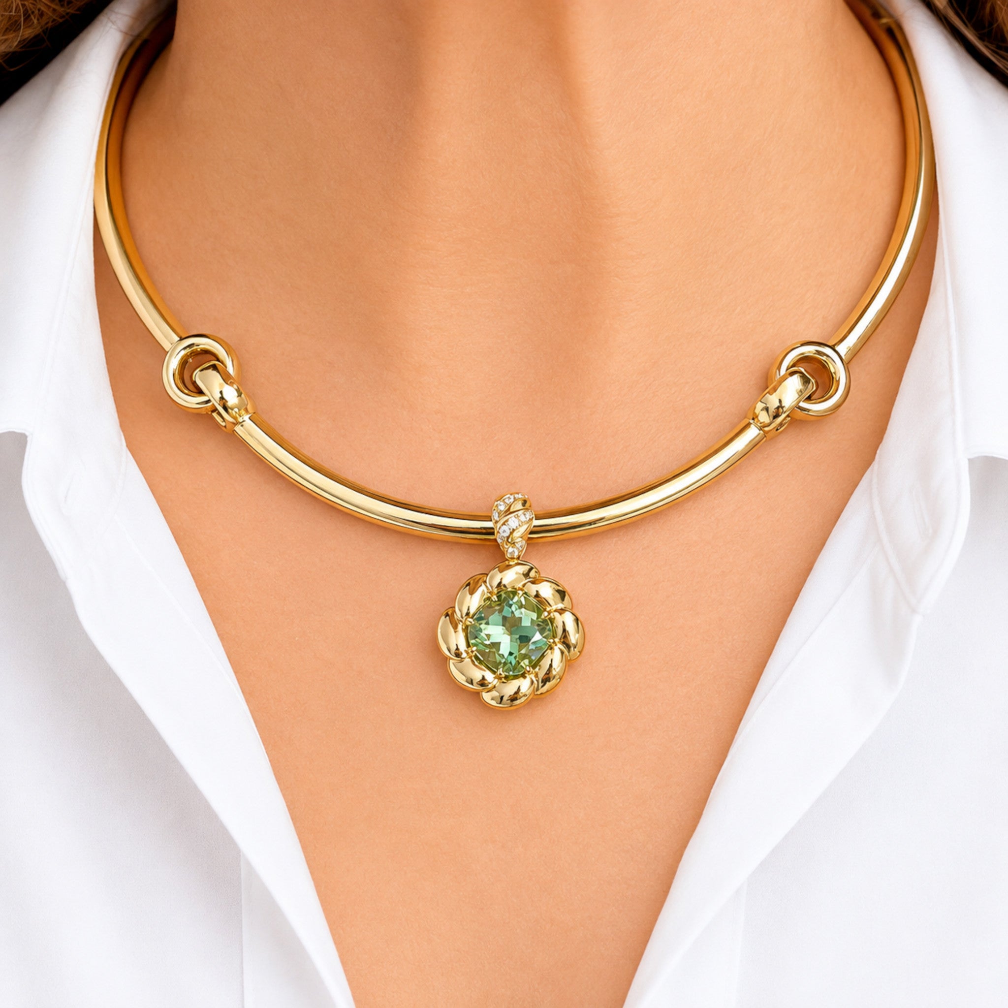 Mint Green Tourmaline and Diamond Pendant