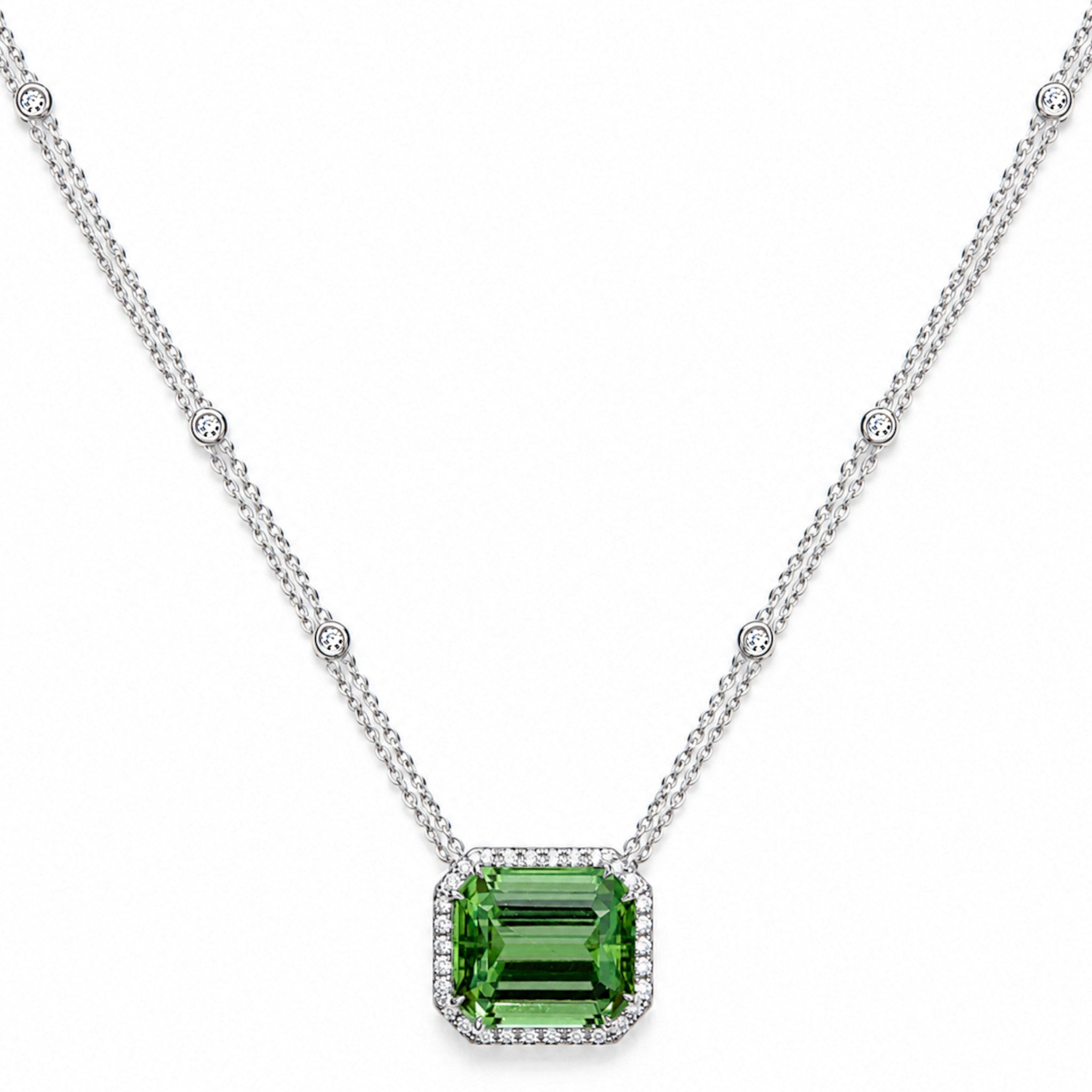 African Green Tourmaline and Diamond Pendant Necklace