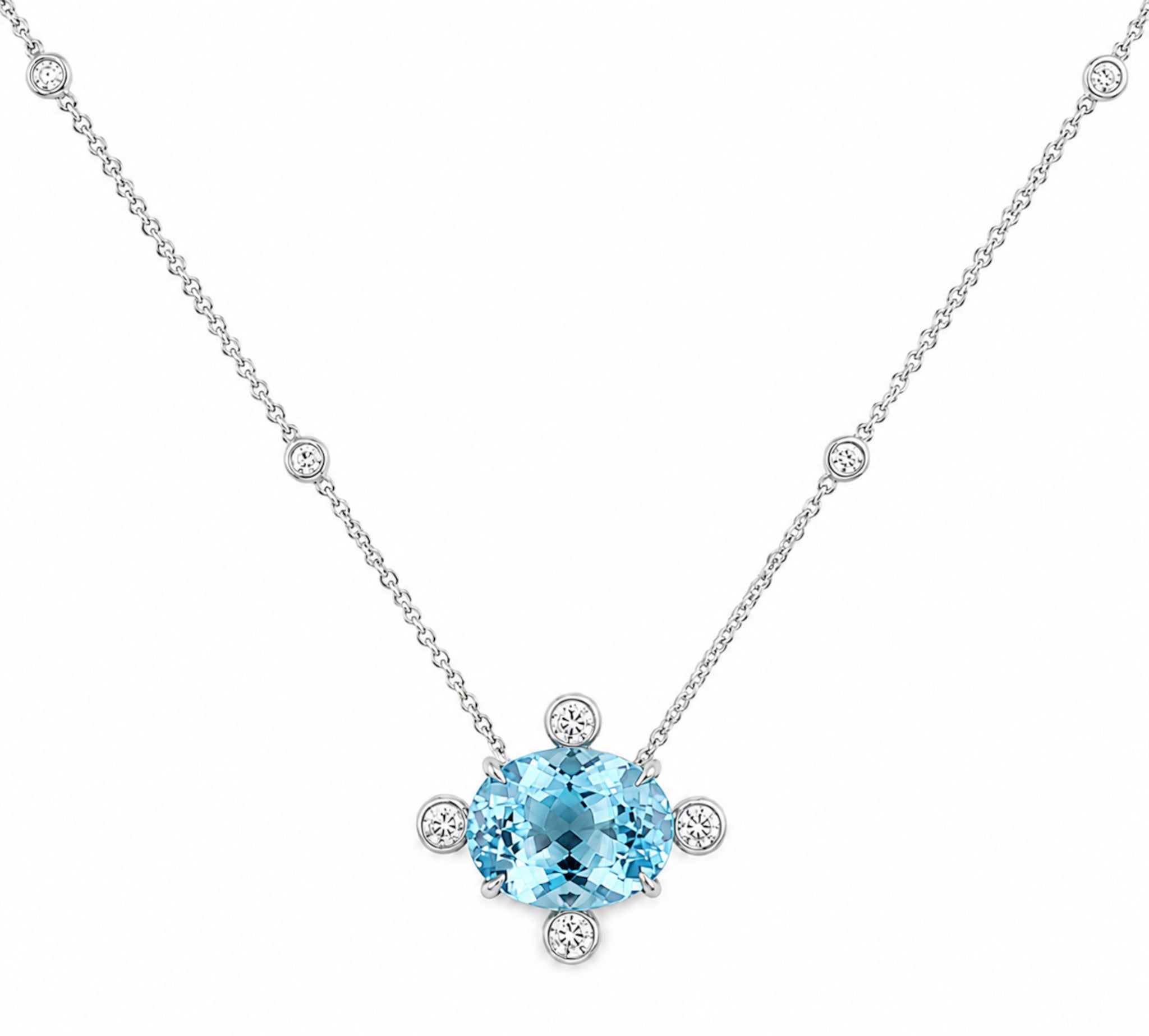 Oval Aquamarine and Diamond Pendant Necklace