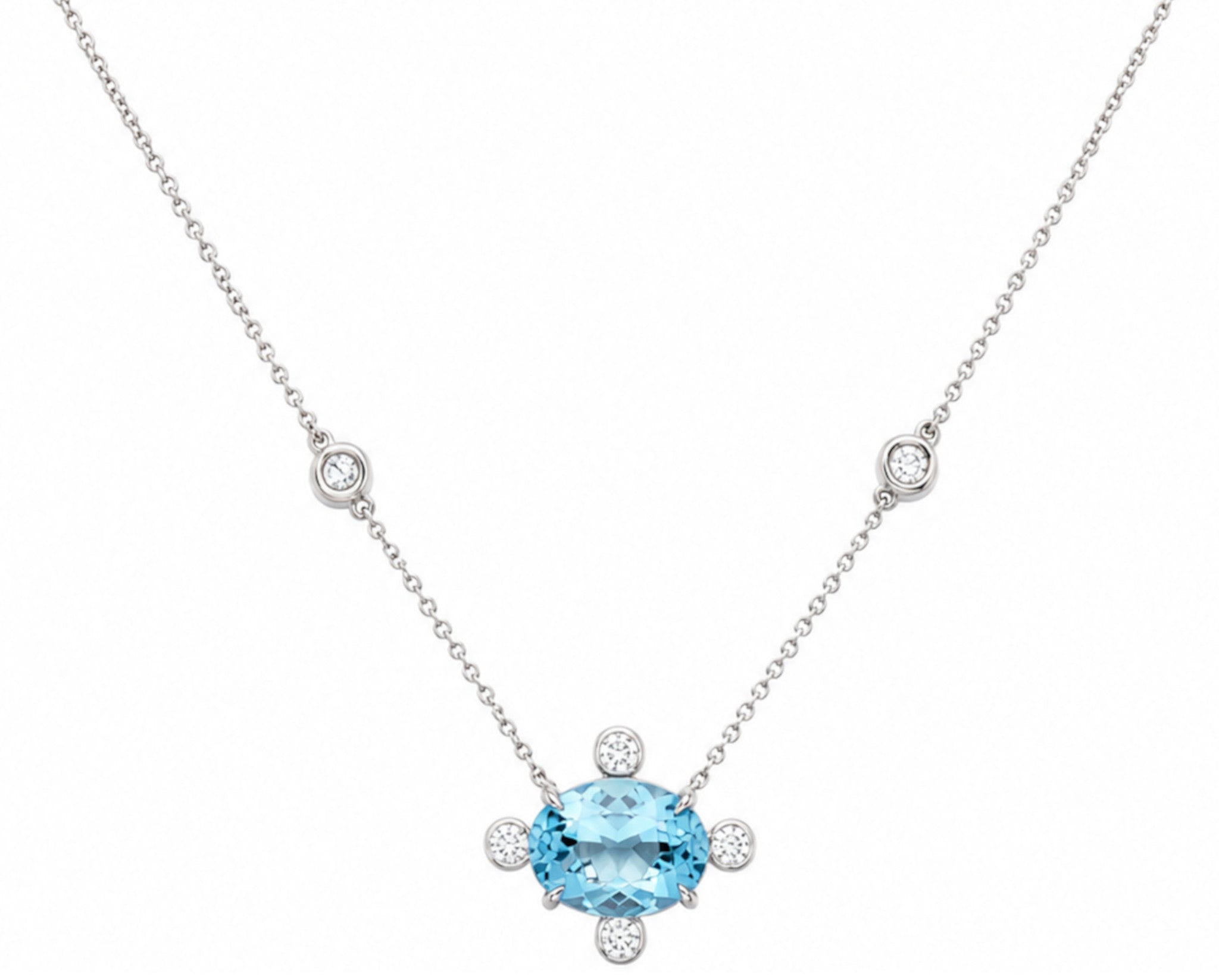 Oval Aquamarine and Diamond Pendant Necklace