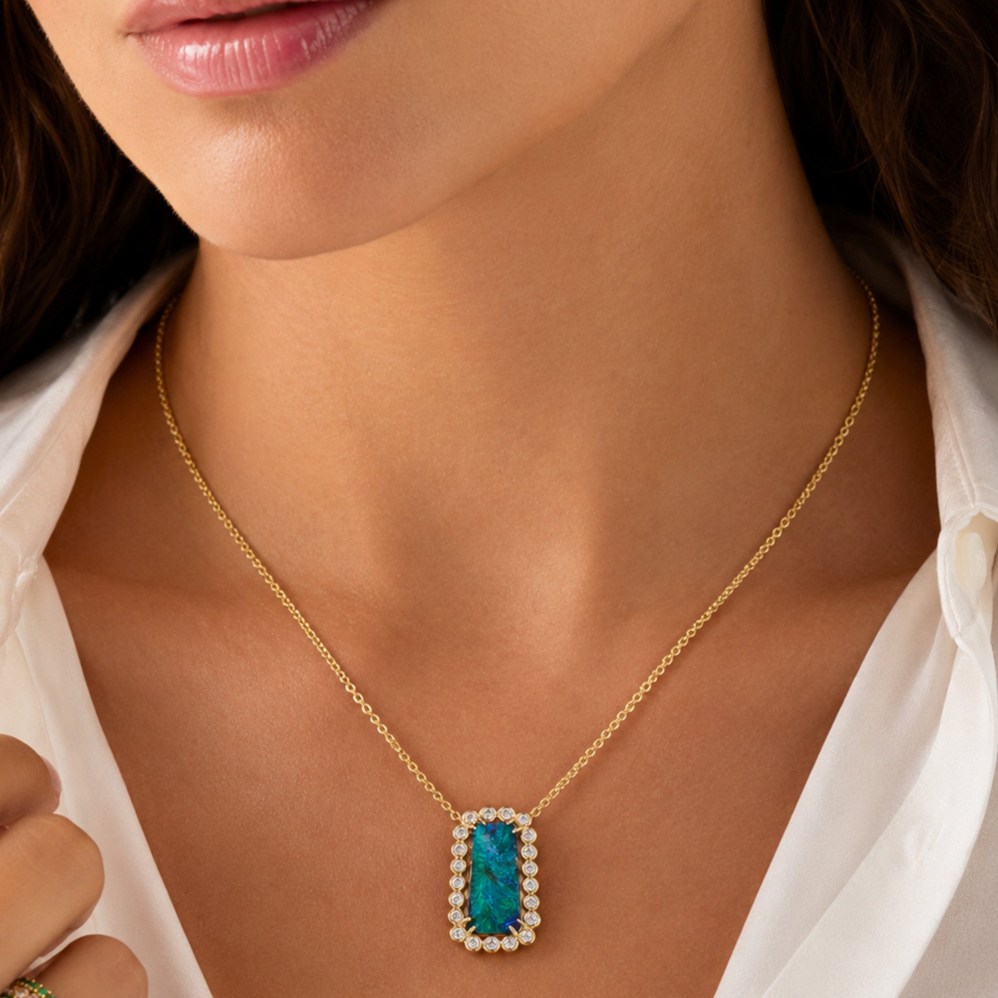 Australian Boulder Opal and Diamond Pendant Necklace