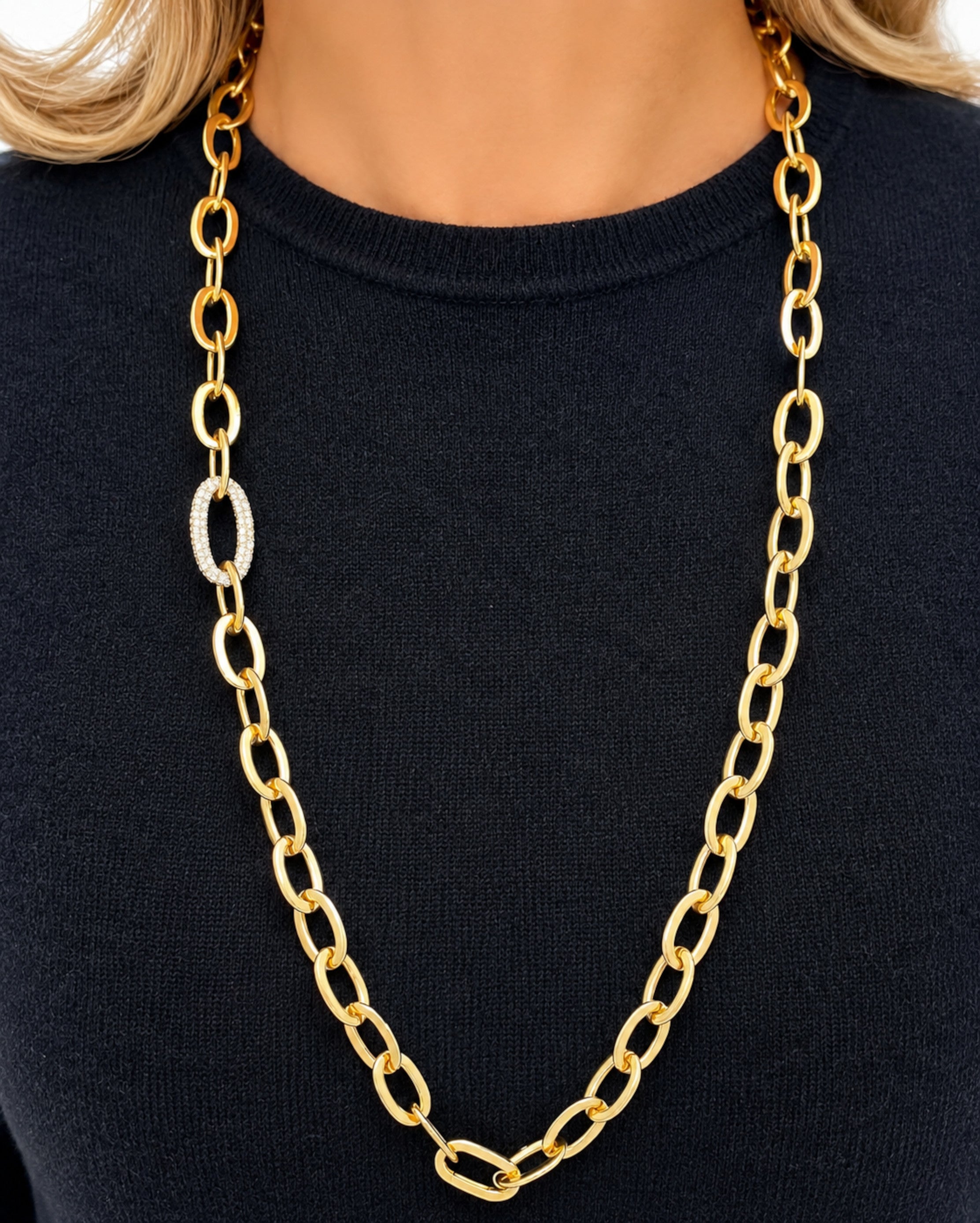 Gold and Diamond Oval Link Necklace