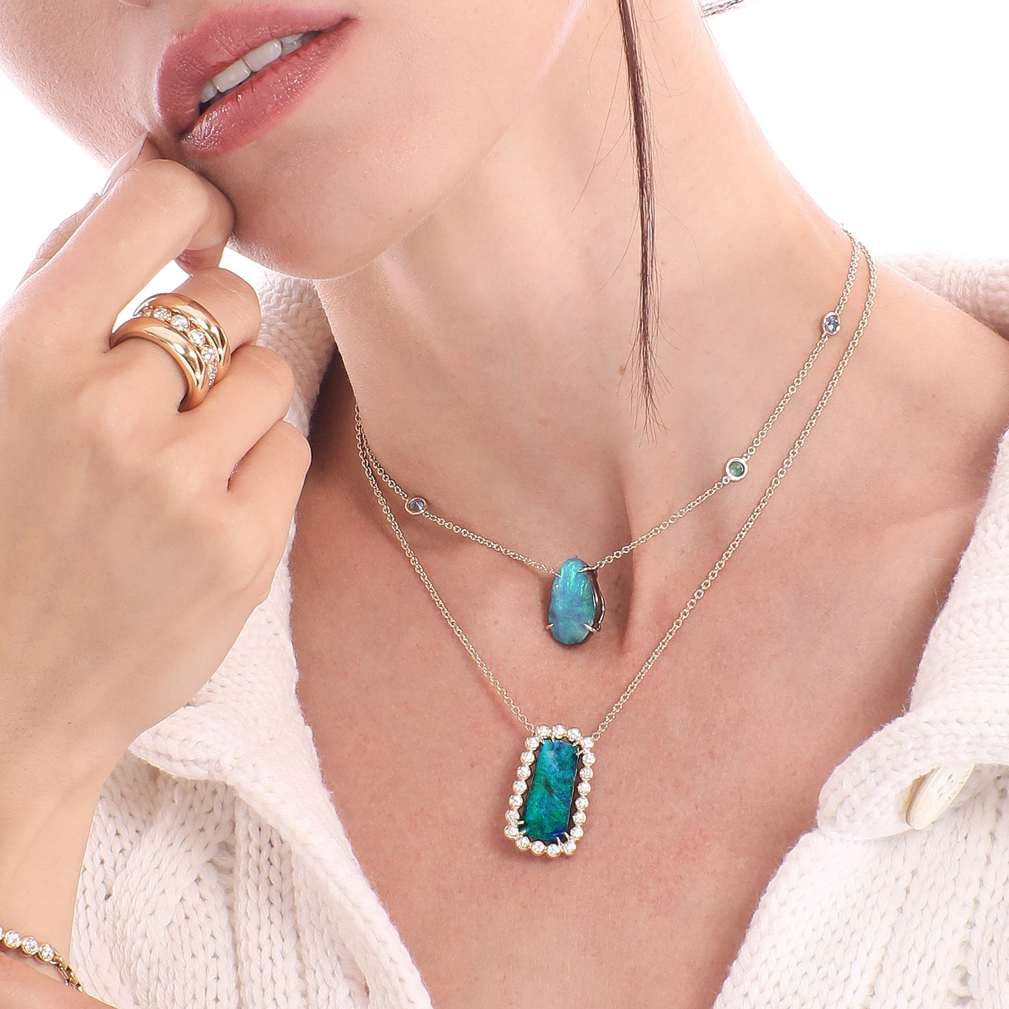 Diamond and Australian Boulder Opal Pendant Necklace