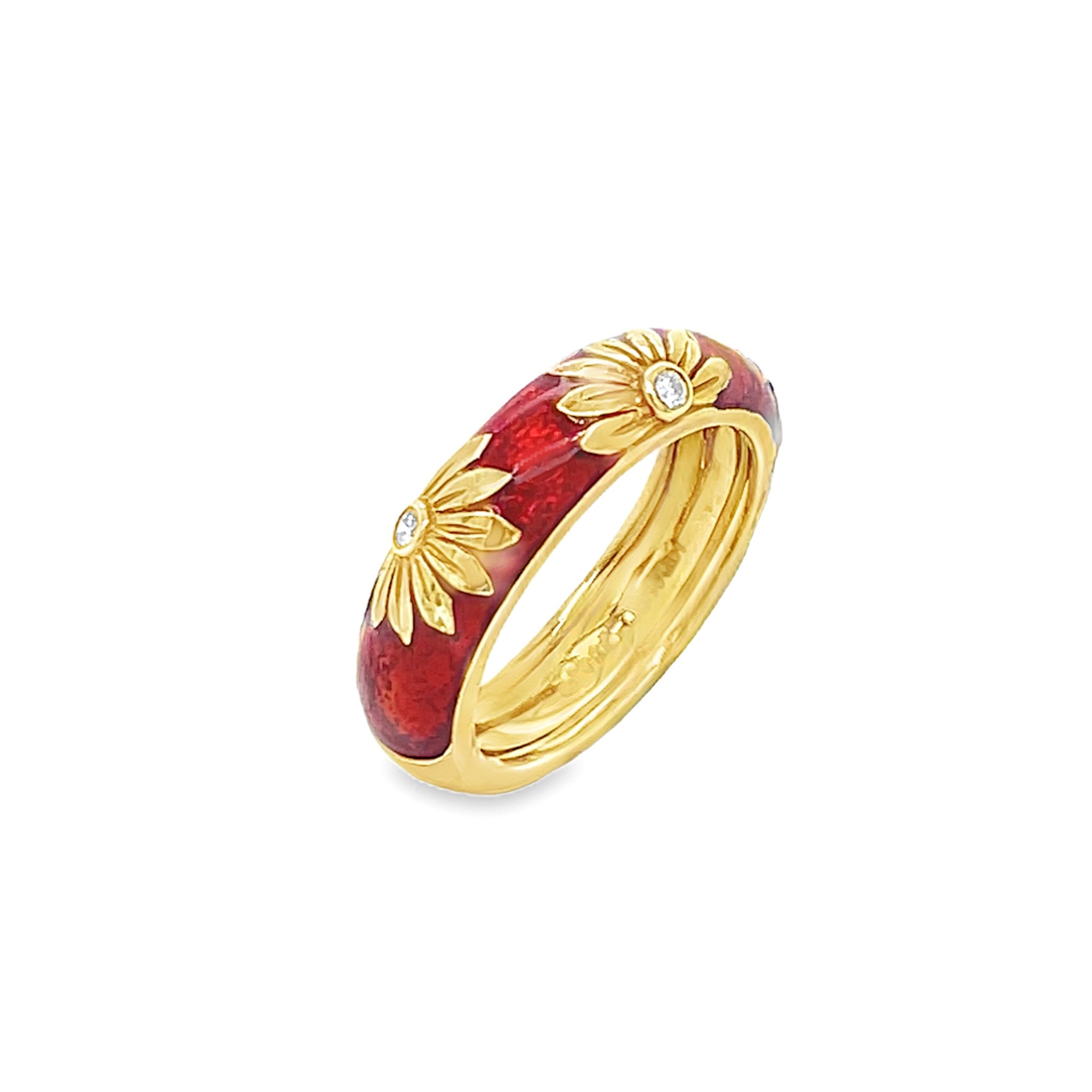 Red Enamel and Diamond Ring