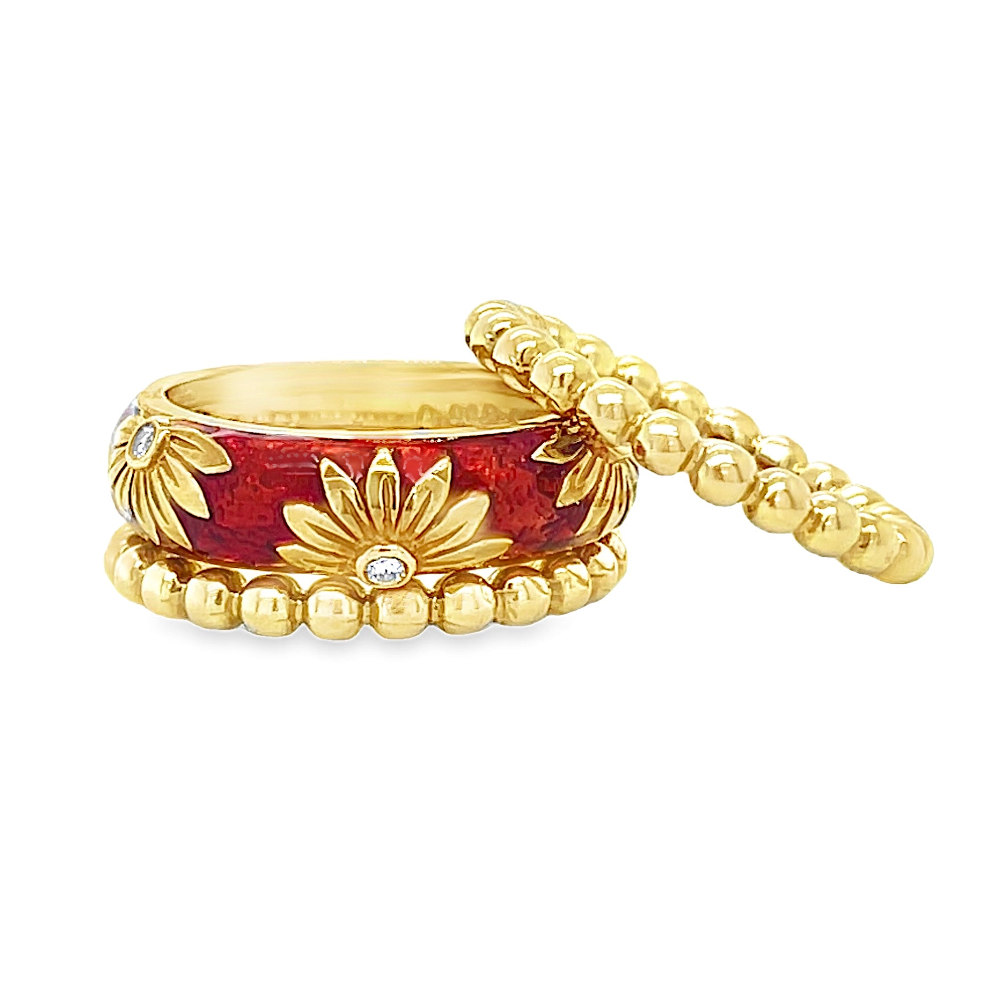 Red Enamel and Diamond Ring
