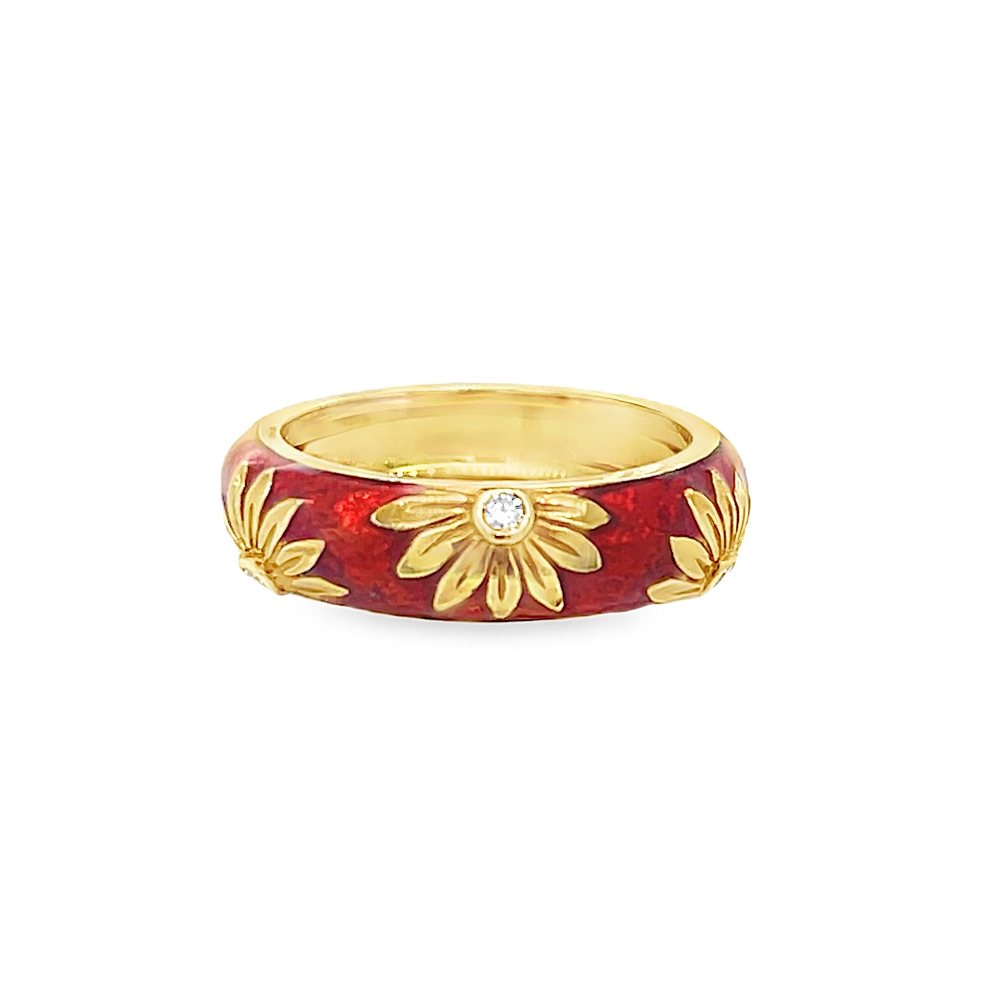 Red Enamel and Diamond Ring