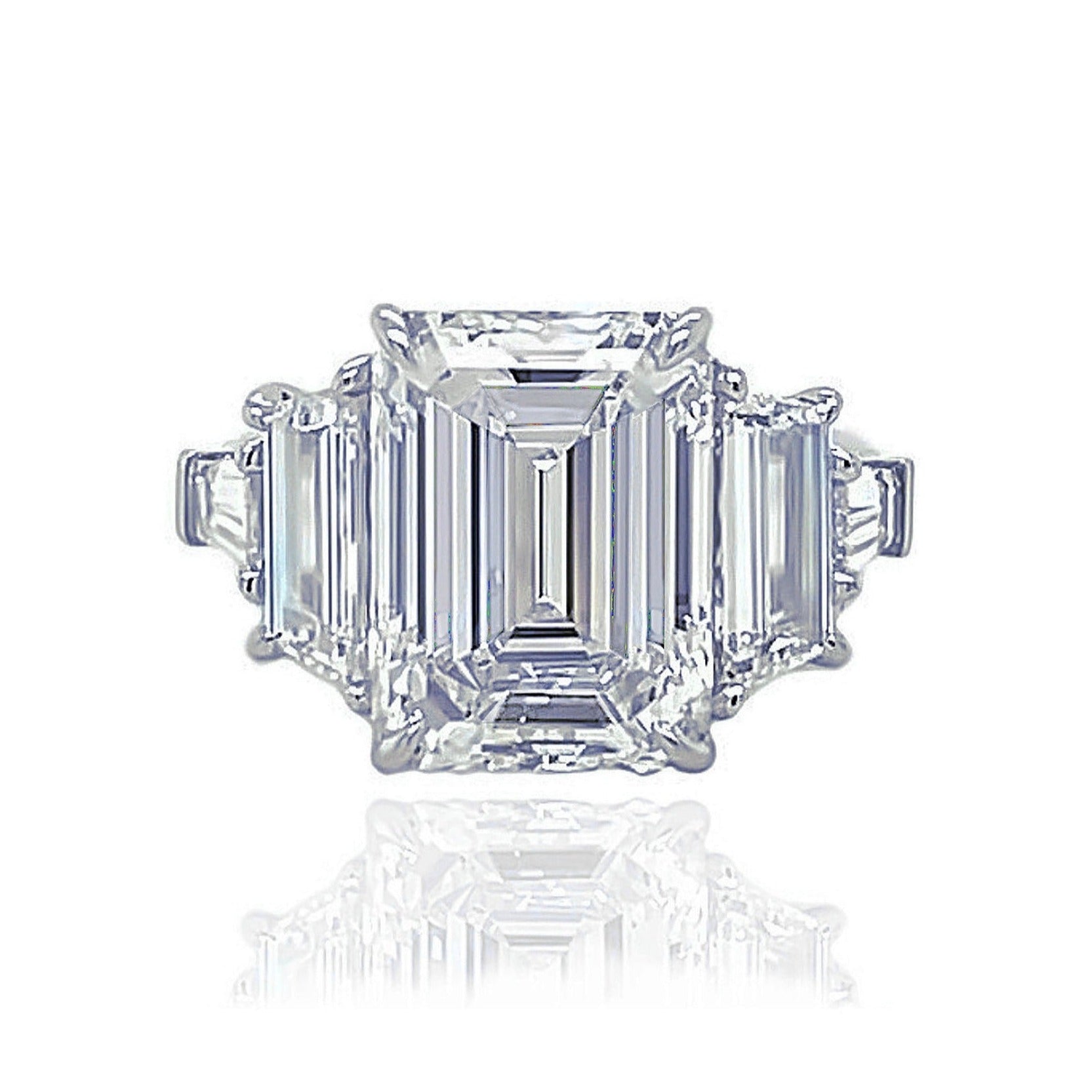 Emerald Cut and Tapered Baguette Diamond Engagement Ring