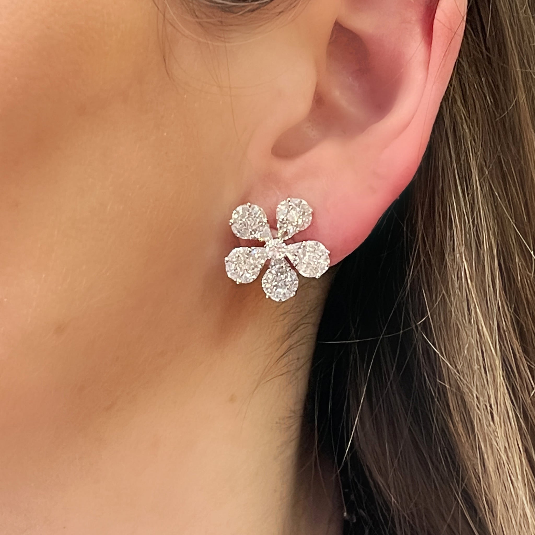 Fancy Shaped Diamond Floral Earclips