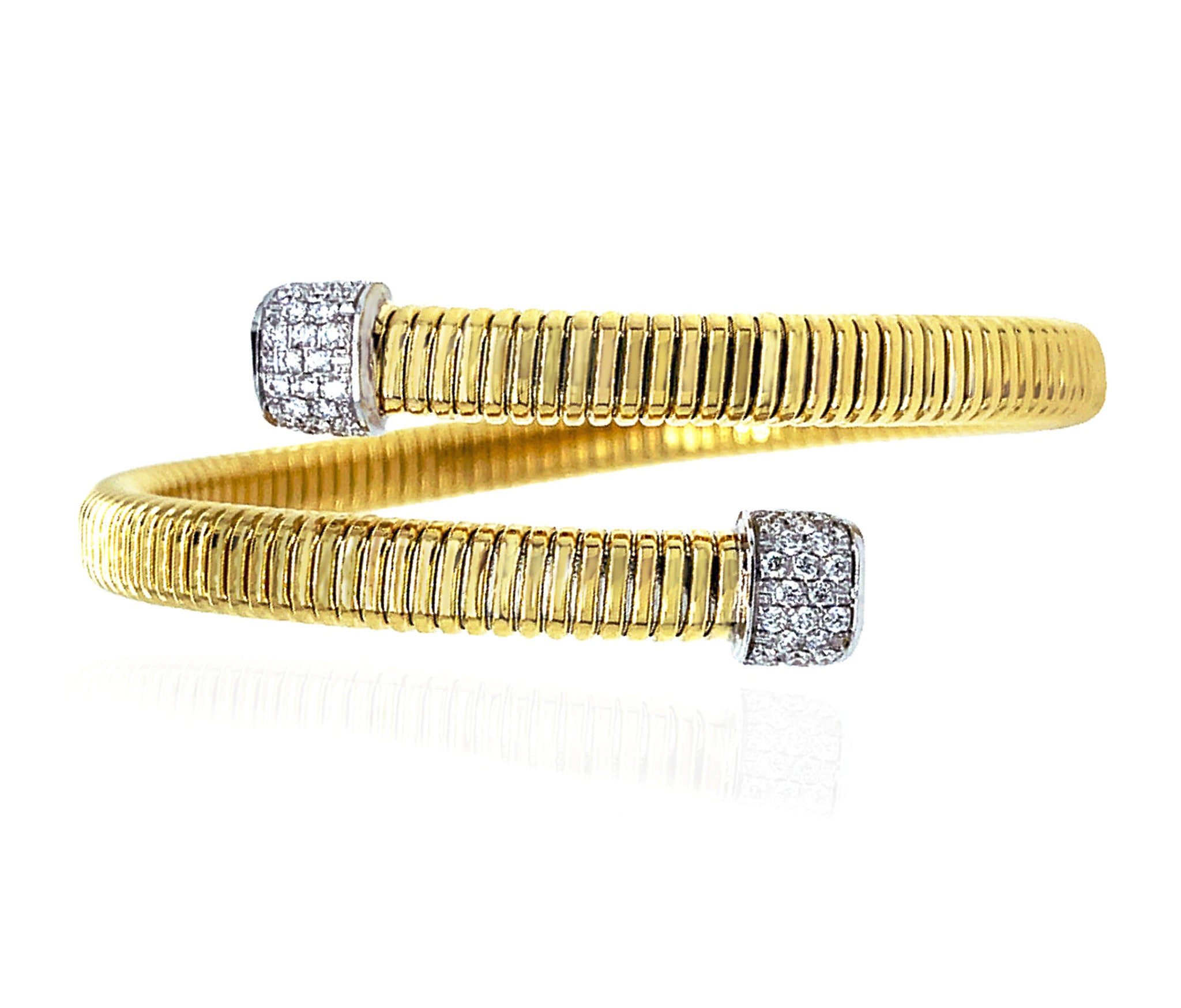 Gold Crossover Spring Cuff Bracelet with Diamond Tips