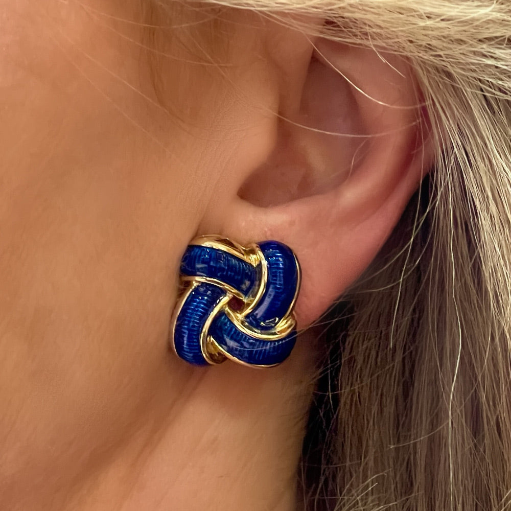 Iral Blue Enamel and 18k Gold Earclips