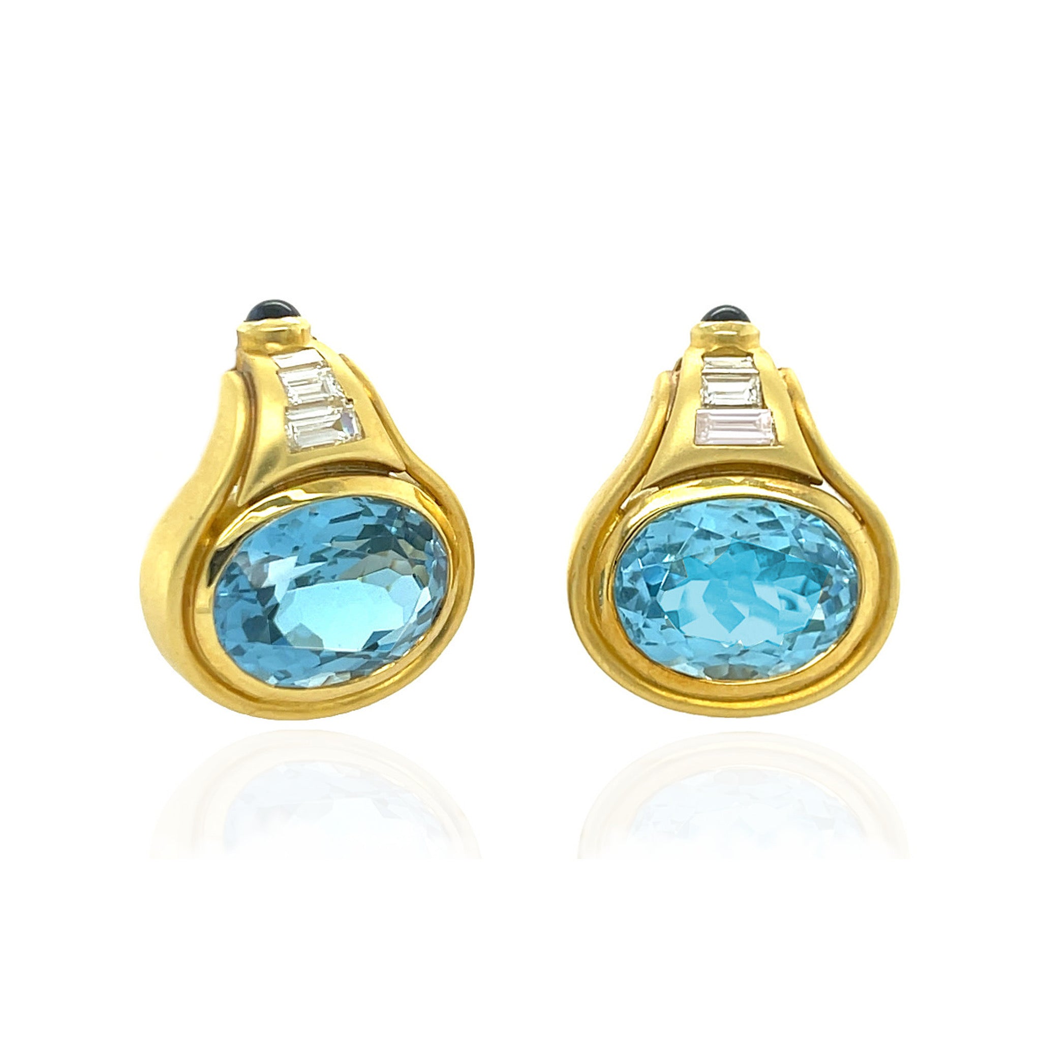 Blue Topaz, Diamond and Sapphire Earclips
