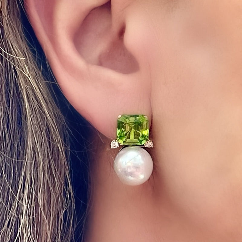 Playful Two 6mm Trillion Cut Peridot Solitaire Earrings Studs in Sterling Silver Yellow Gold Plated Basket Set Clear Rubber Backs