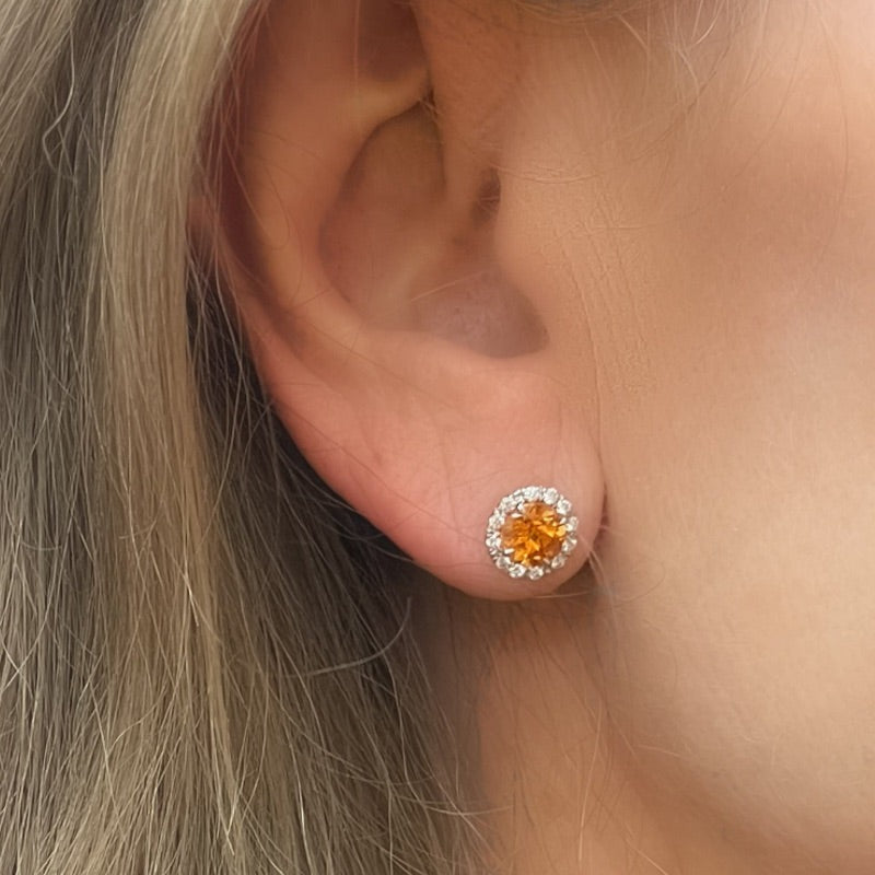Mandarin Garnet and Diamond Earring Studs
